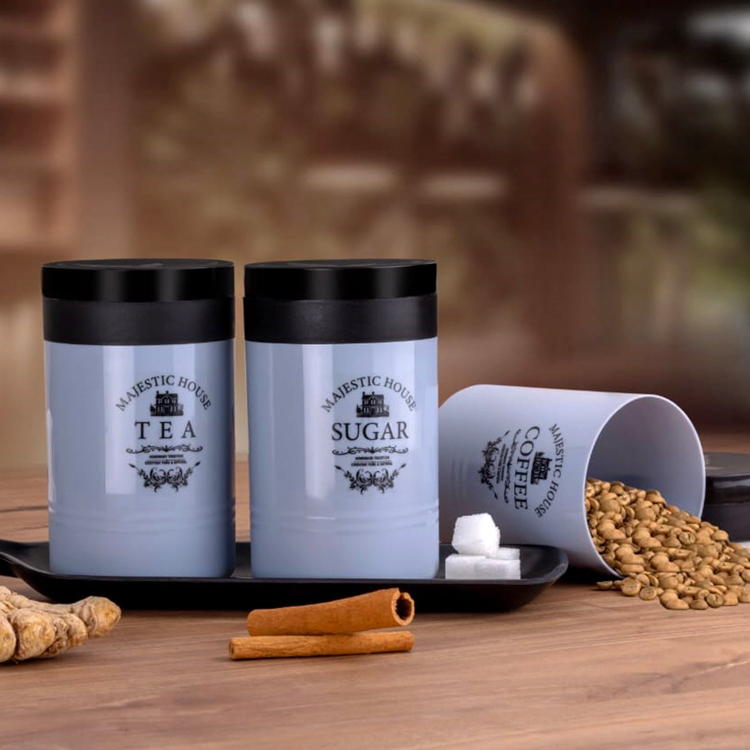 Accurate Seal Tea Sugar Coffee Container - 3 Pcs Plastic Damru Shaped Tea, Coffee, Sugar Canisters Jar, New Airtight Food Seal Containers for Salt, Dry Fruit, Grocery Multicolor (3 Pcs Set) - Bhavnagar Deodap