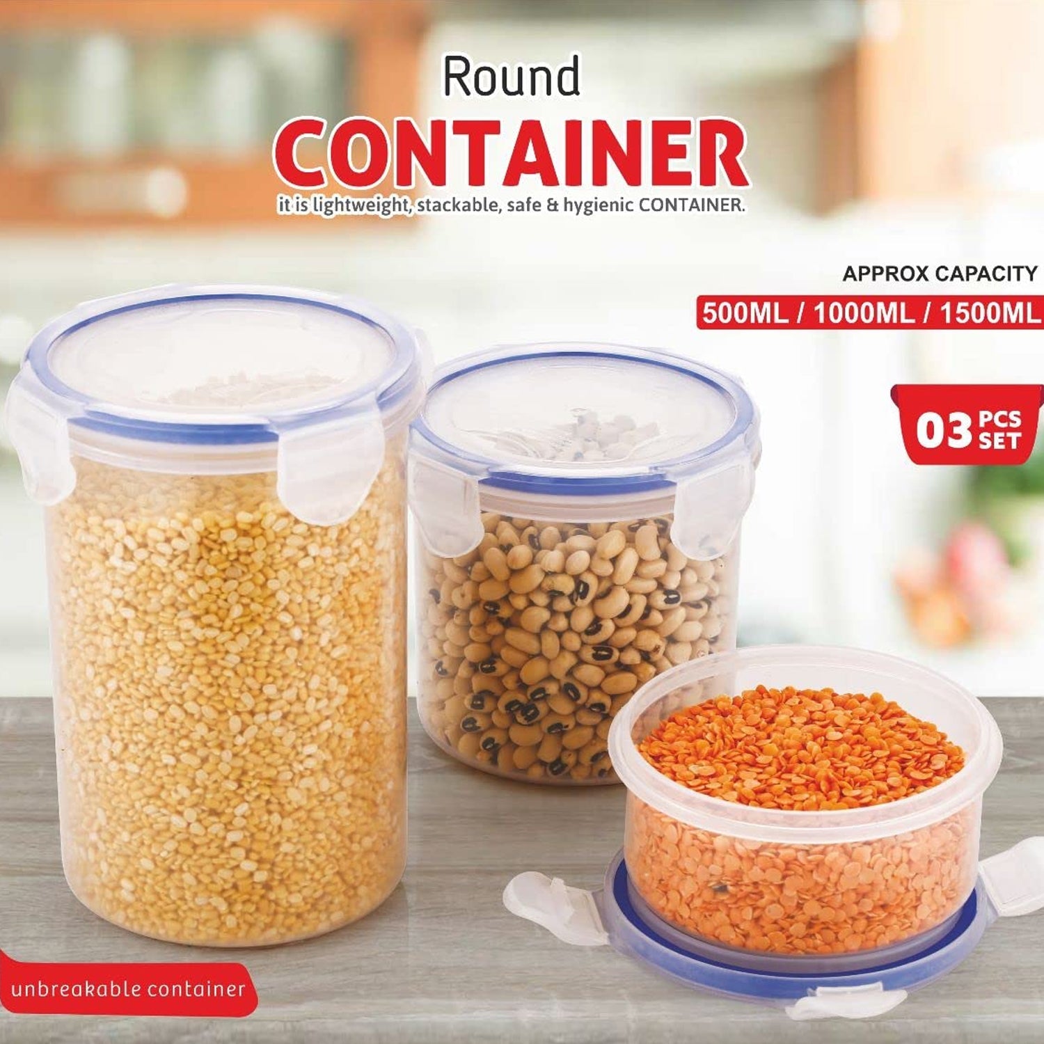 Leakproof & Airtight: 3 Pc Round Food Storage Set (500ml-1500ml) - Bhavnagar Deodap