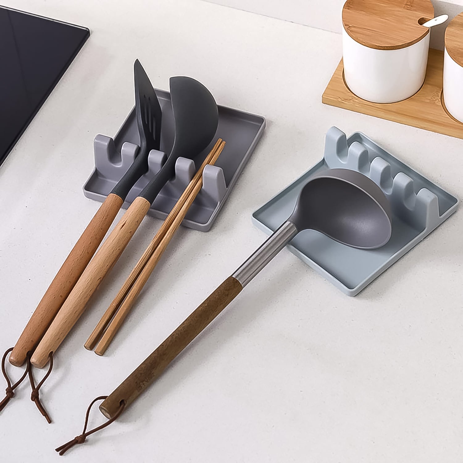 4-Slots Plastic Multifunctional Spoon Holders Fork Spatula Rack (1 Pc) - Bhavnagar Deodap