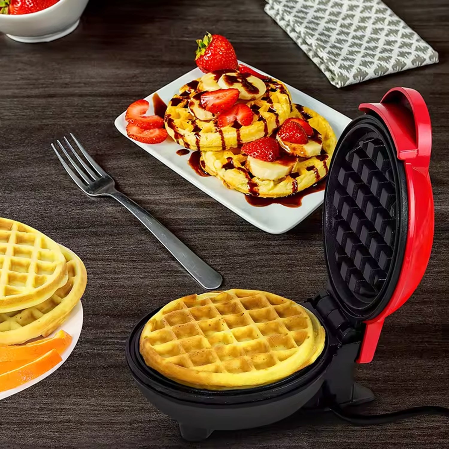 Mini Waffle Maker Machine Waffle Iron Home Appliances Kitchen Gift Easy To Clean, On-Stick Surfaces, Perfect Breakfast, Dessert, Sandwich, Pan Cakes, Paninis / Other Snacks Machine - Bhavnagar Deodap