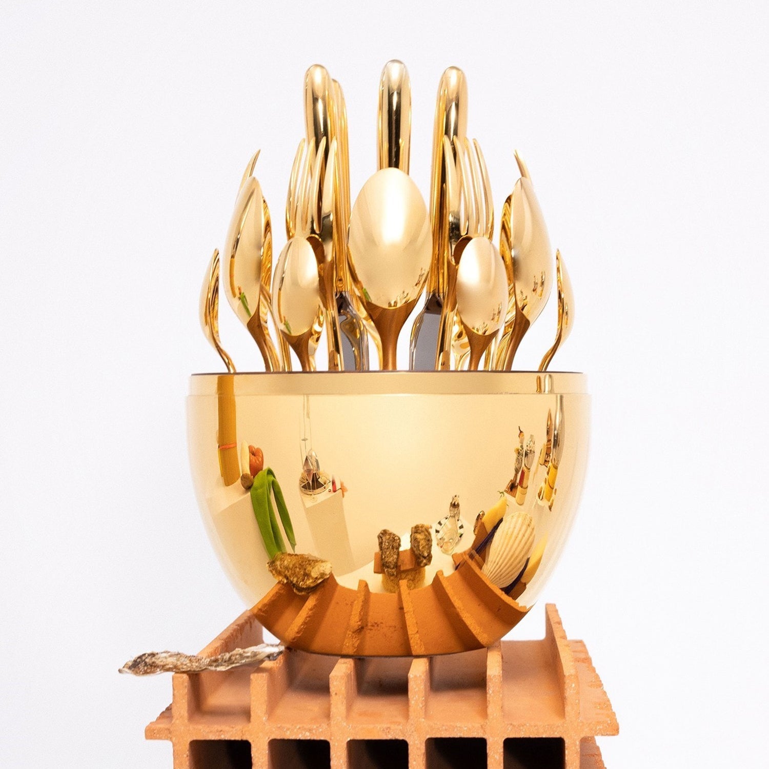 Beautiful Stylish Oval Designed Cutlery Sets, Egg-Shaped Luxury Spoon Holder Set  (Golden / 24 pcs set) - Bhavnagar Deodap