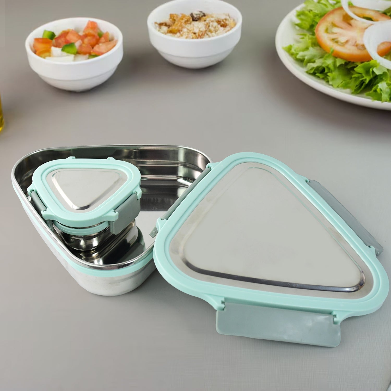 Ganesh Trinity 2-Piece Stainless Steel Triangle Lunch Box Set