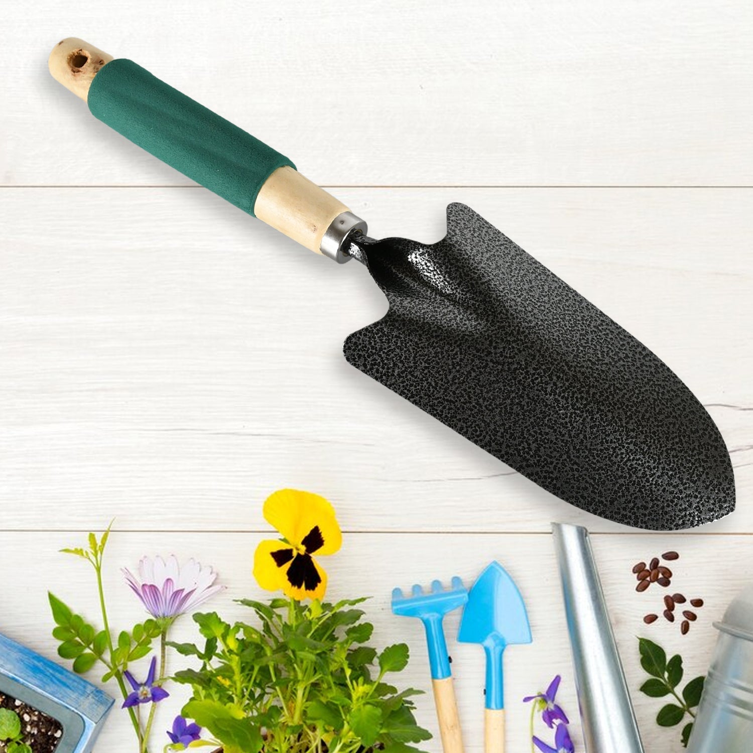 Gardening Tools - Hand Cultivator, Trowel, Heavy Duty with Ergonomic Wooden Handle for Transplanting and Digging (3 Pcs Set) - Bhavnagar Deodap