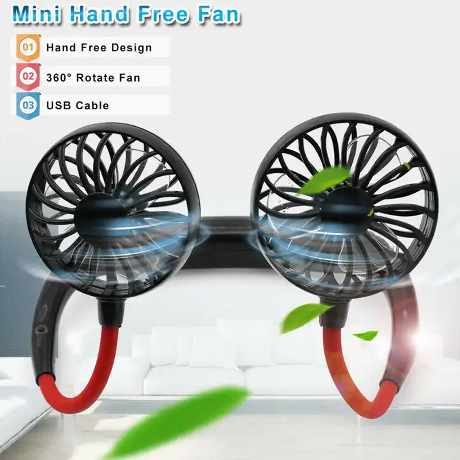 Hand Free Personal Fan - Portable USB Battery Rechargeable With Battery Comaprtment Mini Fan - Headphone Design Wearable Neckband Fan Necklance Fan Cooler Fan for Home, Sport, Camping, Beach, Travel, Office (Battery Not Included) - Bhavnagar Deodap