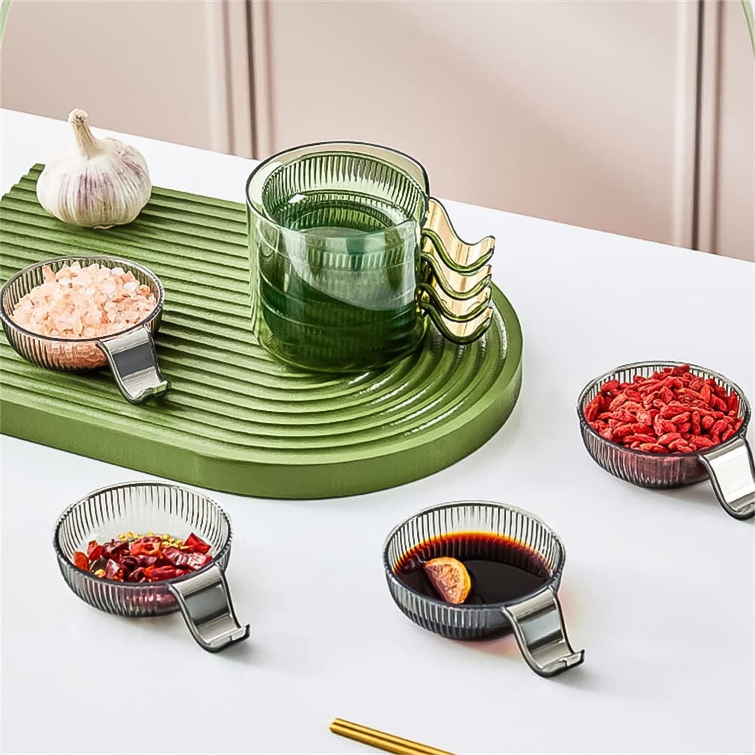 Plastics Dip Bowls, Dipping Sauce Bowls with Handle (4 Pcs Set / With Case) - Bhavnagar Deodap