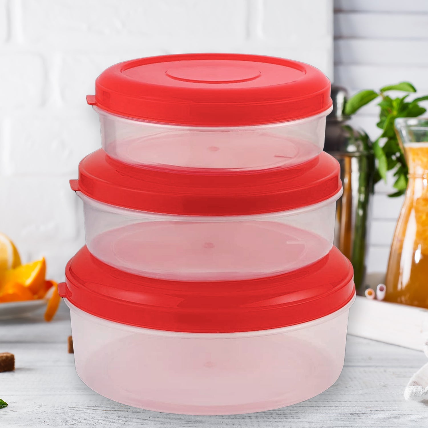 Heavy Plastic Material Stackable & Reusable Classic Round Plastic Big Storage Container Box For Kitchen & Home Organization (PACK OF 3) - Bhavnagar Deodap