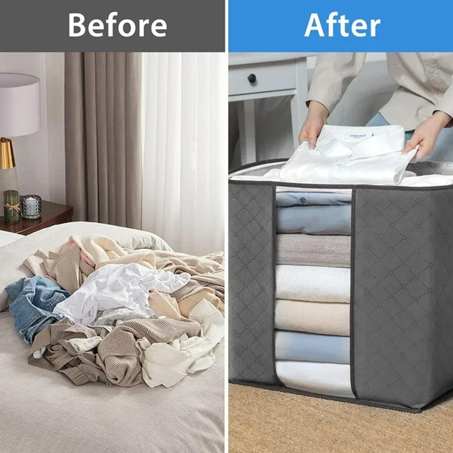Storage bag with Zipper and Space Saver Comforter bag, Pillow, Quilt, Bedding, Clothes, Blanket Storage Organizer Bag with Large Clear Window and Carry Handles for Closet. - Bhavnagar Deodap