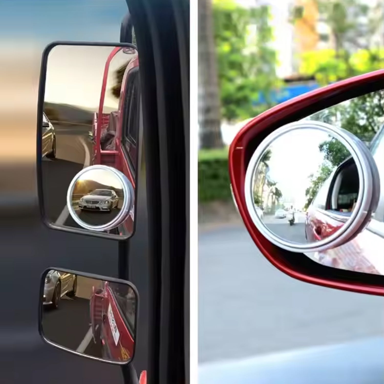 Car Blind Spot Side Mirror Round With Heavy Duty Plastic Spudger Pry Tool (2 Pcs Set)