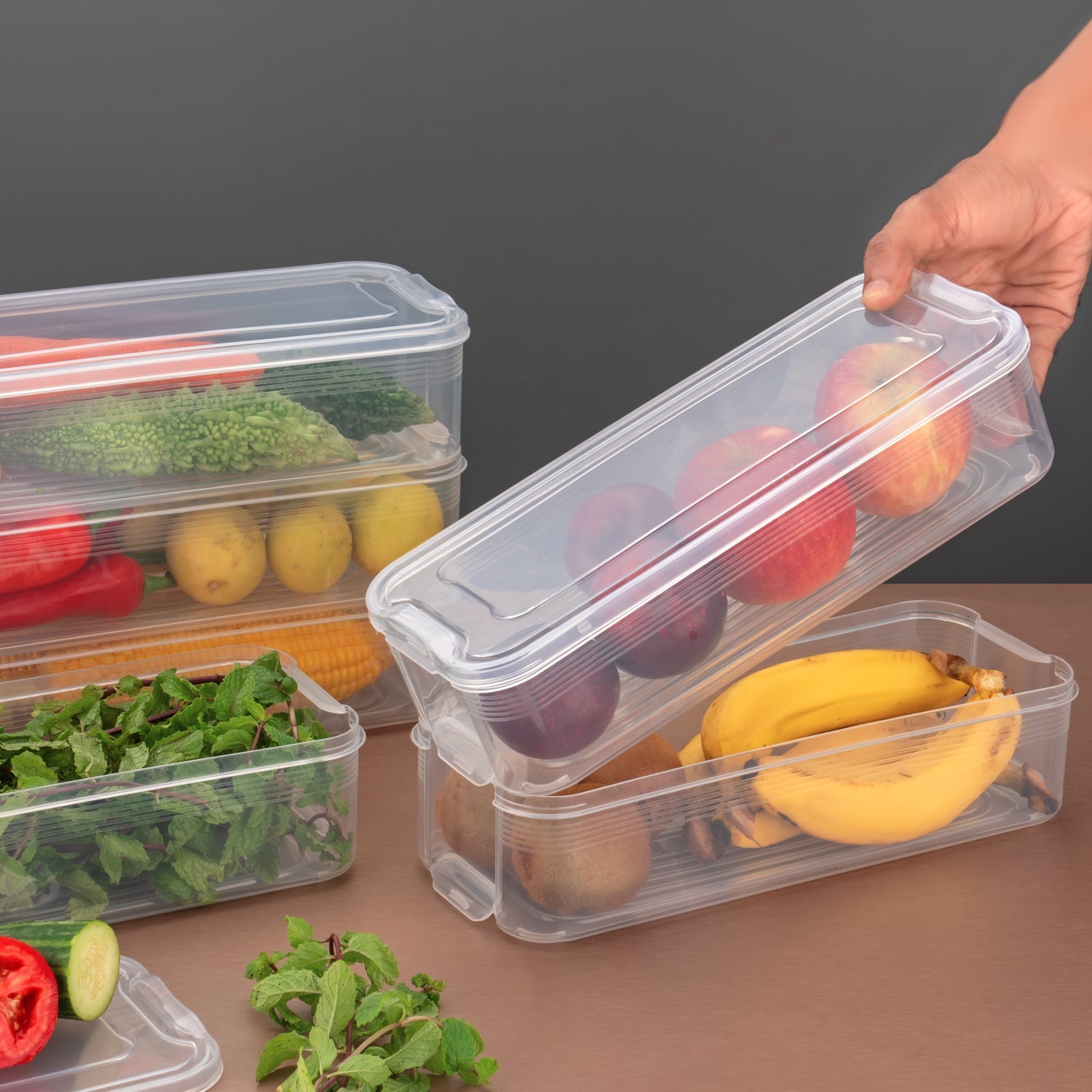 3 Fridge Storage Container, Fridge Organizer with Lid Stackable Fridge Storage Containers Plastic Freezer Storage Containers for Fish, Meat, Vegetables, Fruits, Pack of 3pcs, 1500ML Approx - Bhavnagar Deodap