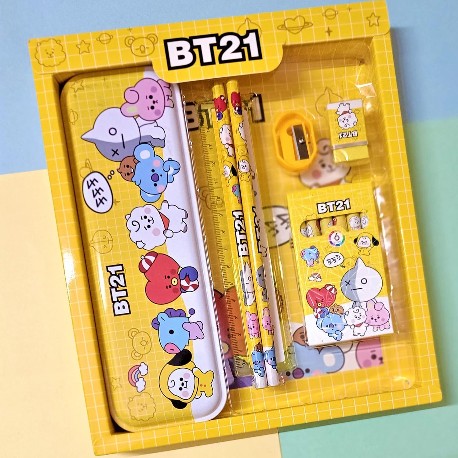 Stationery Kit for Kids - Stationery Set, Includes Metal Pencil Box, Sharpener, Pencil and Eraser Set, School Supply Set, Birthday Return Gift for Kids, Boys, Girls (12 pc Set) - Bhavnagar Deodap
