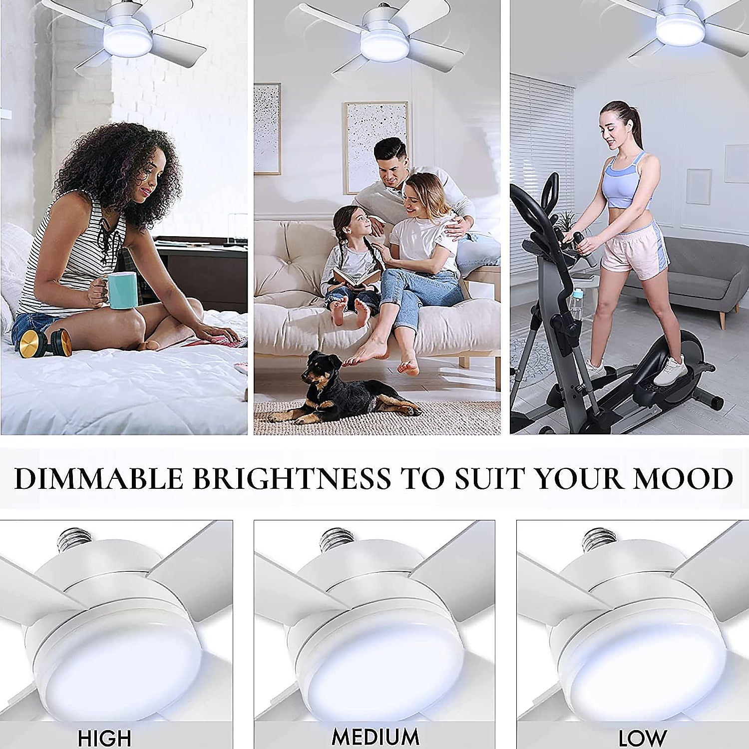 Socket Fan Light Original - Cool Light LED – Ceiling Fans with Lights and Remote Control, Replacement for Lightbulb - Bedroom, Kitchen, Living Room,1000 Lumens / 5000 Kelvins Cool LEDs (Remote Battery Not Included) - Bhavnagar Deodap