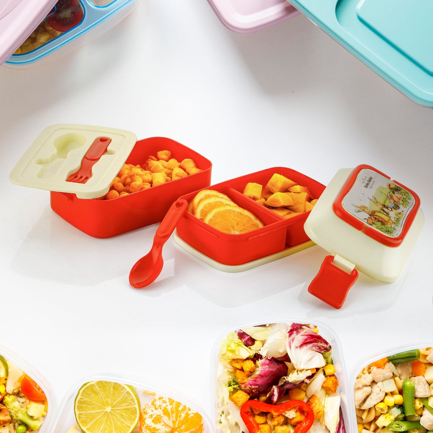 5621 Double Layer Lunch Box Stylish Lid Lunch Box With Fork & Spoon Lunch Box For Children School Lunch Box  - Bhavnagar Deodap