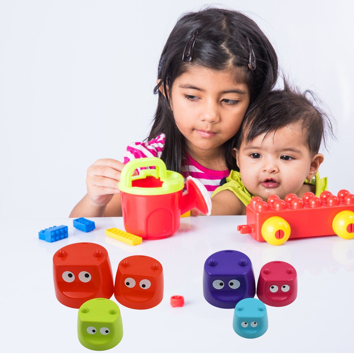 Monster Cups - Activity Toy for Babies 5+ Months Plastic Multicolor Infant & Preschool Toys Develops Motor & Reasoning Skills Birthday Gifts for Boys Girls Age 5+ Months Kids (1 Set) - Bhavnagar Deodap