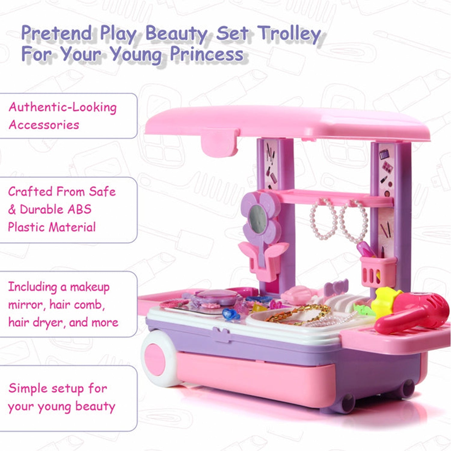 Big Beauty Set Suitcase On Wheel, The Ultimate Beauty Set On Wheels for Girls, Makeup Kit is Easy to Clean & Use, Portable Beauty Set with 25 Pieces for 3 Years BIS Approved. (Beauty Set Trolley) - Bhavnagar Deodap