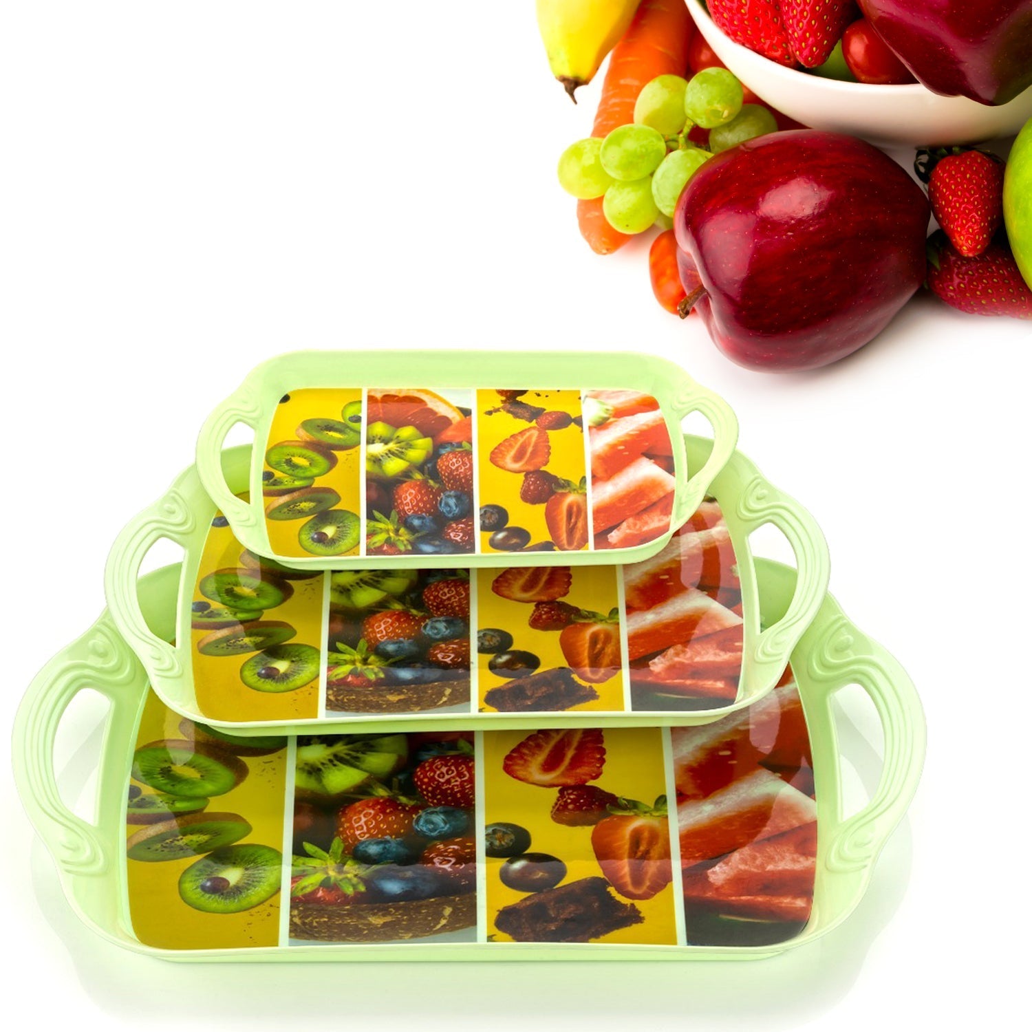 Serving Tray Set  (Pack of 3 Pcs) (Small, Medium, Large) (Multicolour) - Bhavnagar Deodap
