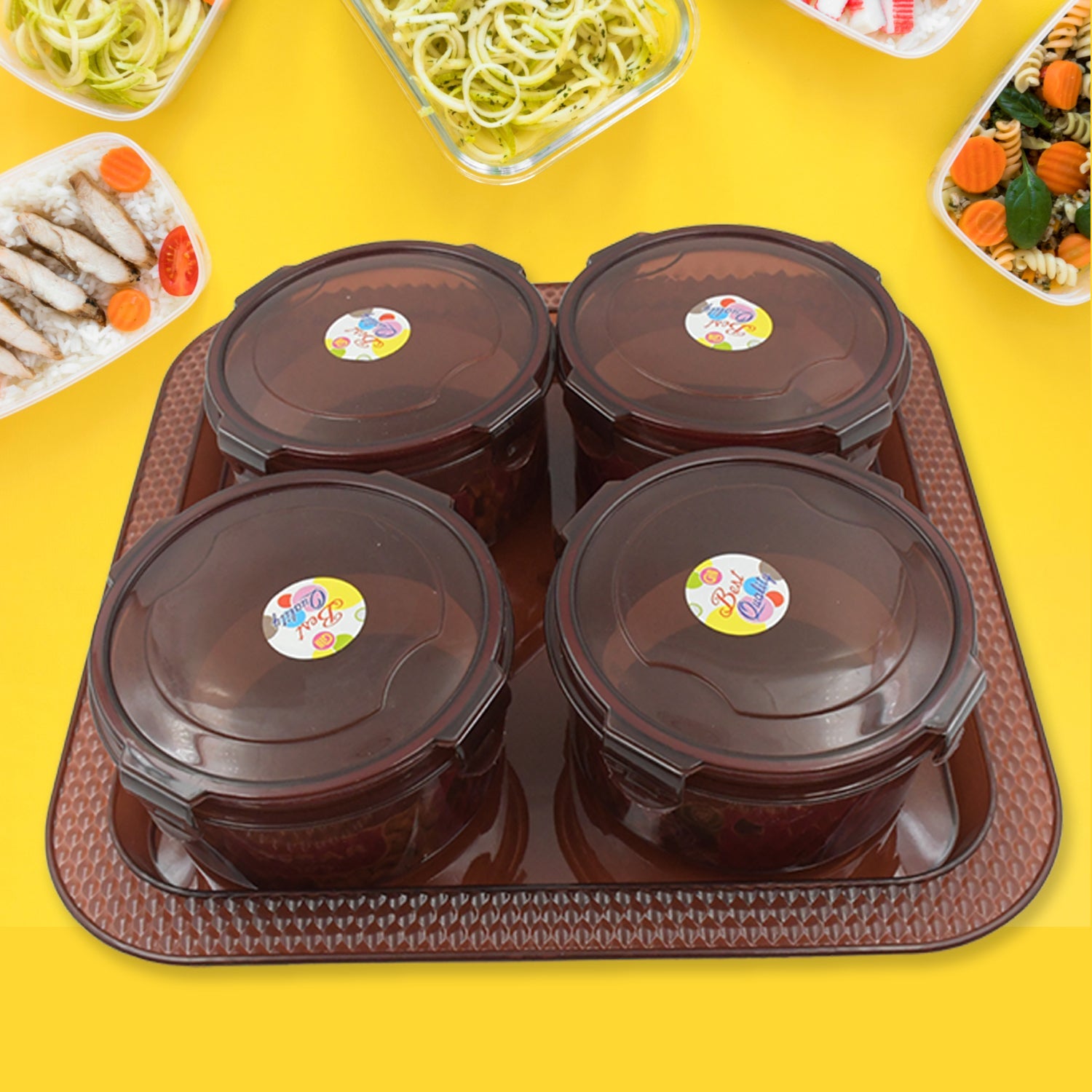 Elegance Tray, Plastic Airtight 4 Pieces Storage Container and 1 Piece Serving Tray with Lids - Bhavnagar Deodap