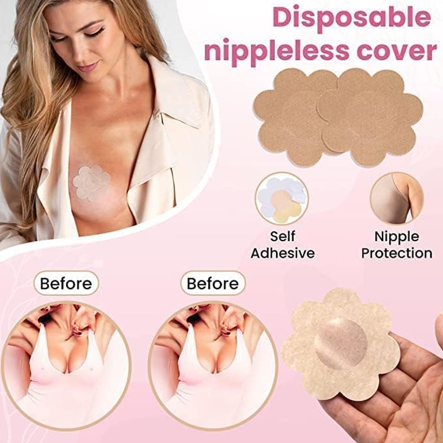 Boob Tape with Nipple Covers: Cotton, Breathable, Lift & Support (5m, 10 Pairs) - Bhavnagar Deodap