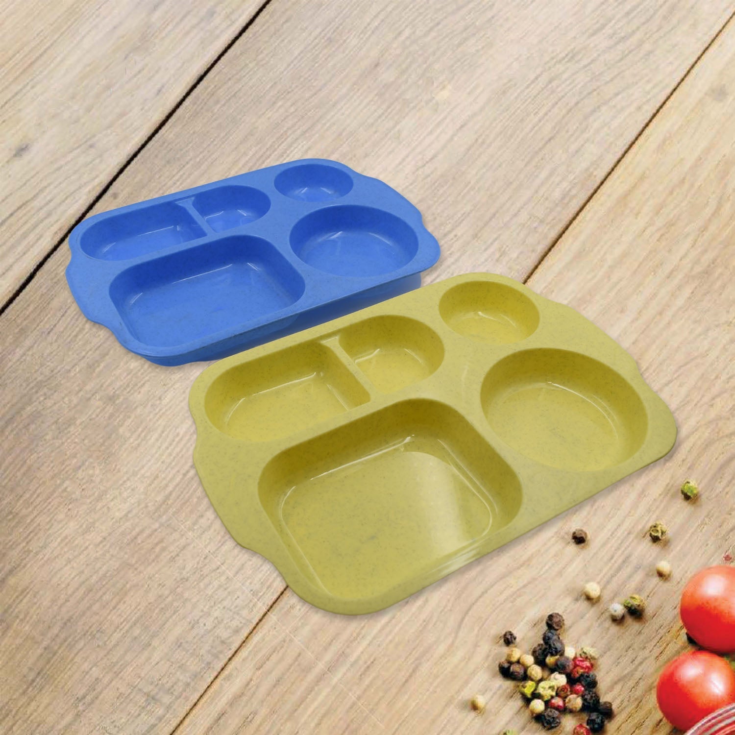 Divided Plates, 5 Compartments 32 CM Split Plates, Shatterproof Separating Plates For Kids And Adults, Microwave and Dishwasher Tableware Set, Multi-Colour, Modern (4 Pc Set) - Bhavnagar Deodap