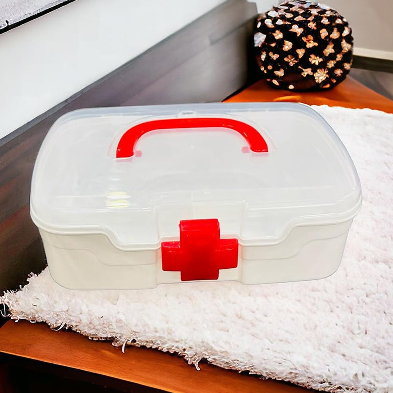 3 Compartment Medical Box, 1 Piece, Indoor Outdoor Medical Utility, Medicine Storage Box, Detachable Tray Medical Box Multi Purpose Regular Medicine, First Aid Box with Handle, Transparent Lid & Color Box  - Bhavnagar Deodap