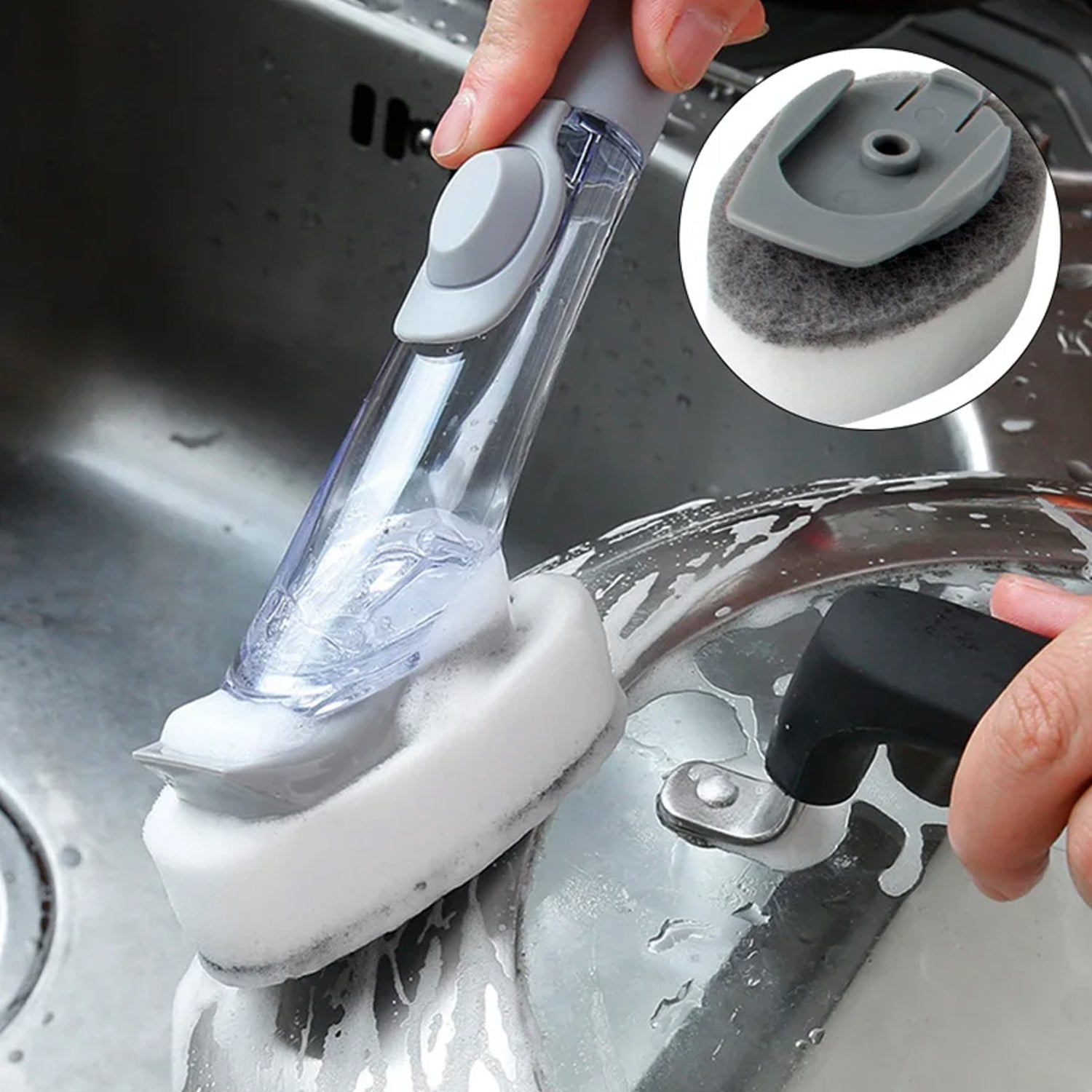 Home & Kitchen Cleaning Brushes, Scrubber, Soap Dispenser Scrub Brush for Pans Pots and Bathtub Sink (2 In 1) - Bhavnagar Deodap