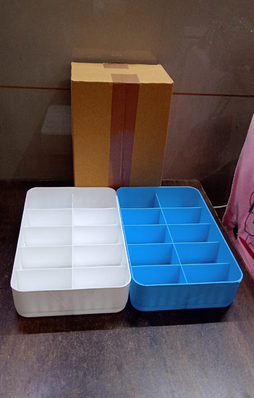 Multi-Function Desktop Drawer Storage Box 10 Grid Underwear Socks Box (2 Pc Set) - Bhavnagar Deodap