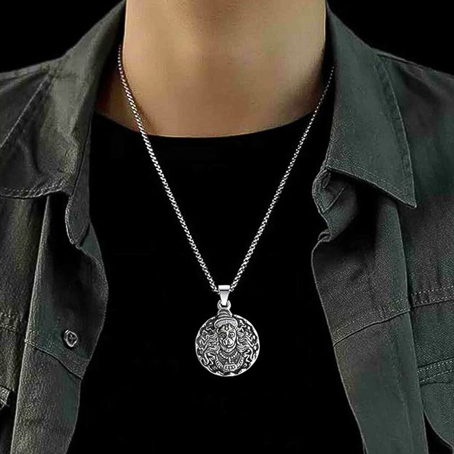 Hanuman Locket With Chain, Pendant Necklace Chain (1 Pc) - Bhavnagar Deodap