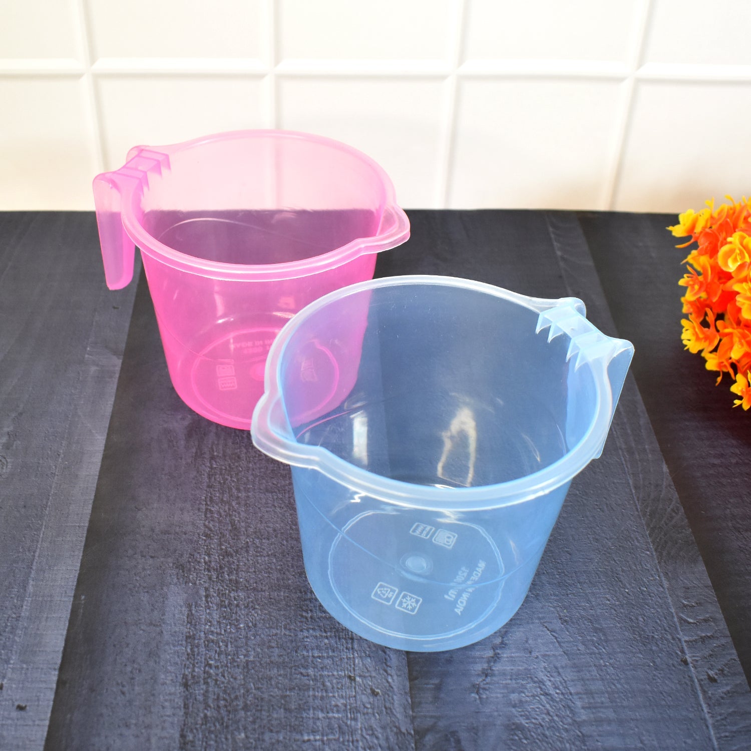 Plastic Round Transparent Bath Water Mug (5 pc / Mix colour / 1200 ML) - Bhavnagar Deodap
