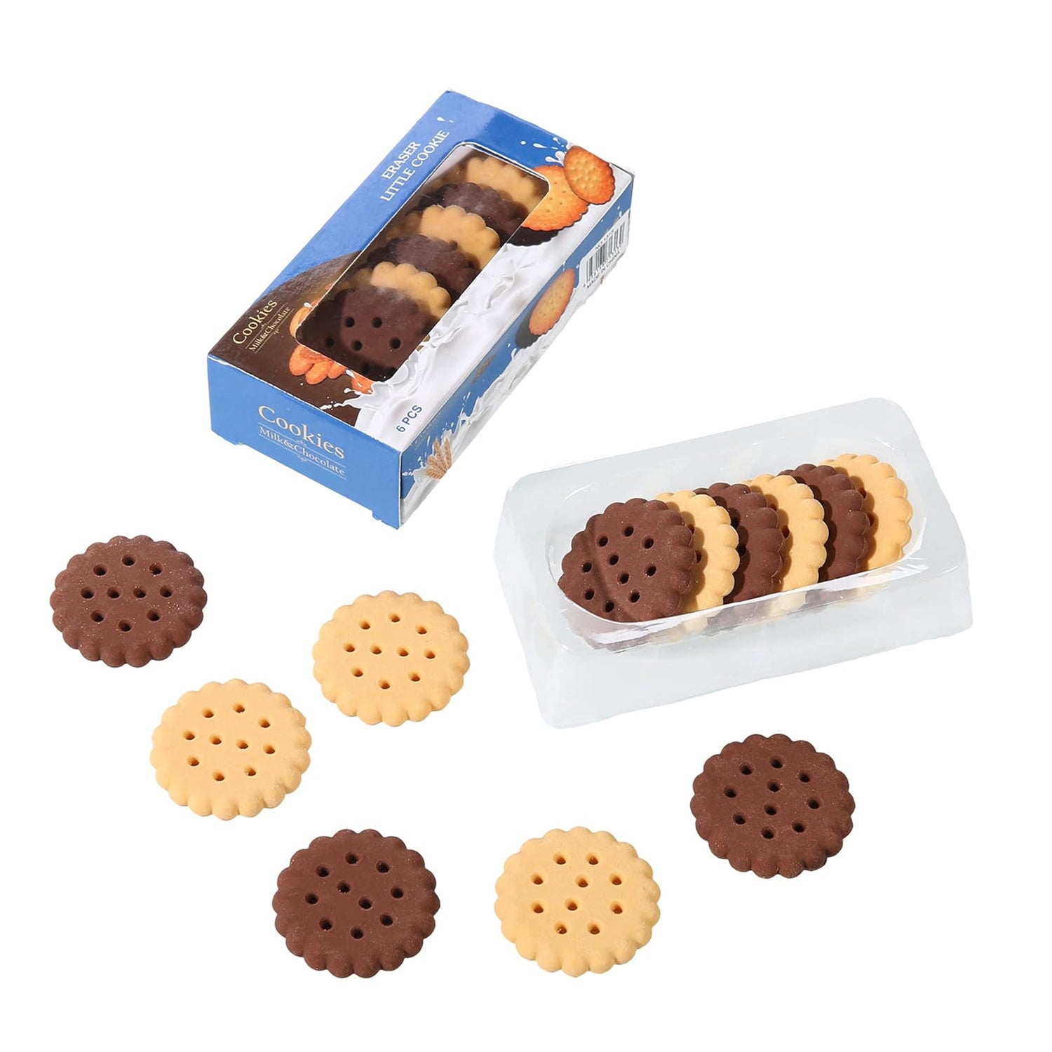 Pack of 6 Erasers Erasers Stationery School Rubber Schools Sketches Office Sign Kid Party Favour Gift Toy Gift Creative Christmas Birthday Gift in Shape Biscuits (6 Pcs Set) - Bhavnagar Deodap