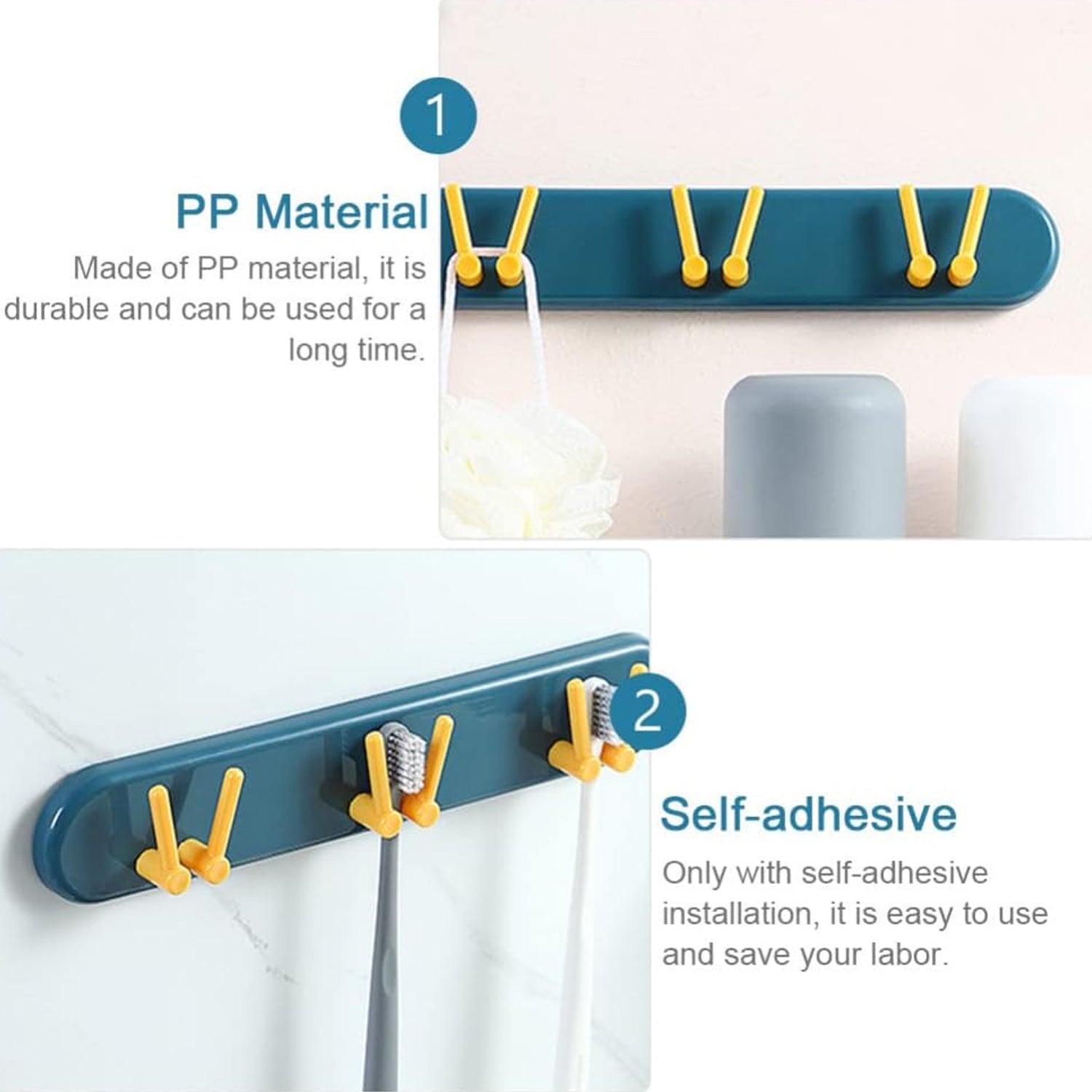 Toothbrush Holder Plastic Bathroom Accessories Organizer Wall Mounted Hanging Mount Shelf & Hooks (1pc) - Bhavnagar Deodap