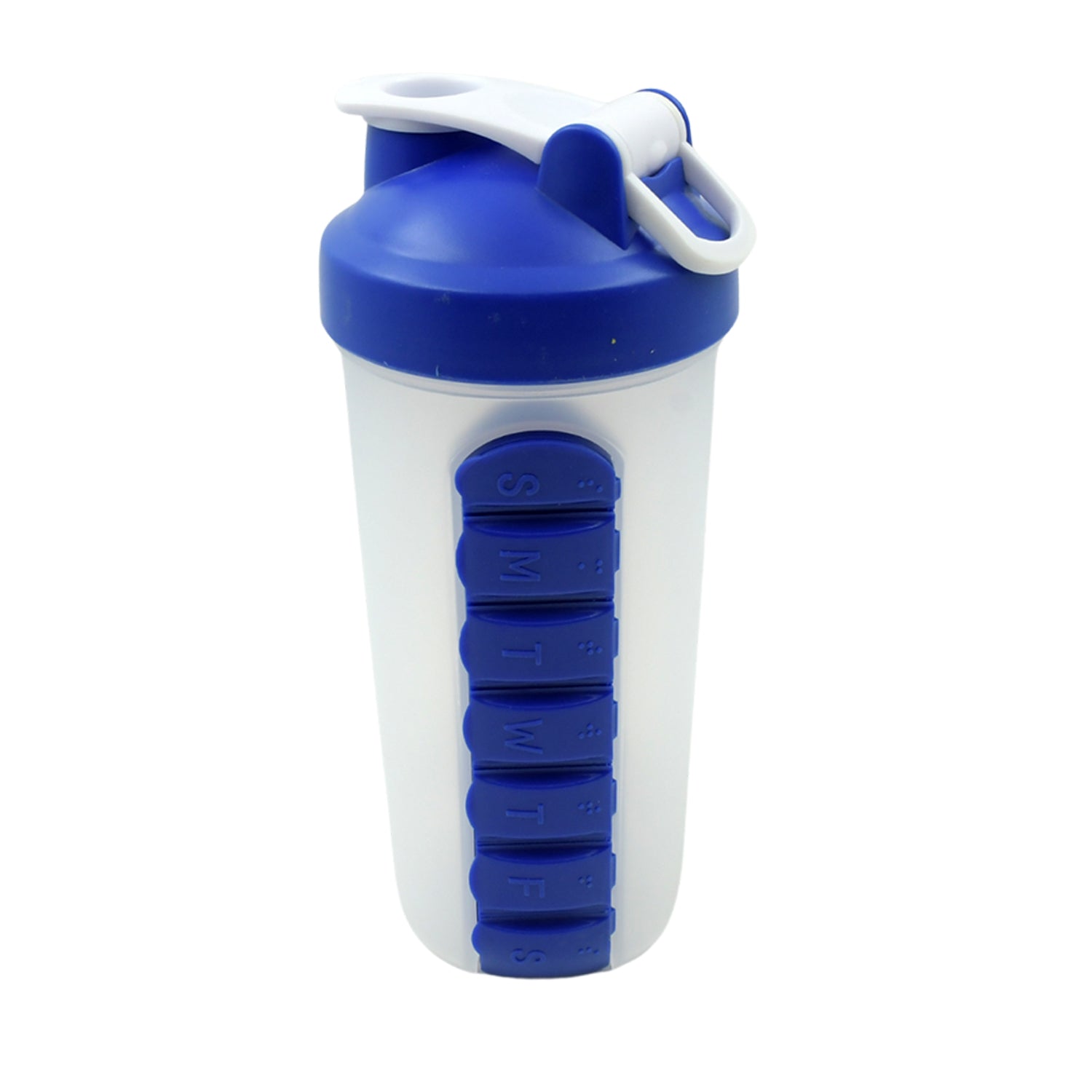 2 In1 Pill Shaker Cup Vitamin Holder Water Bottle with Pill Holder Daily Medicine Planner Shaker Water Bottle pillboxes Organizer pre Workout Shaker Fitness pp Bracket Portable (600 ML) - Bhavnagar Deodap