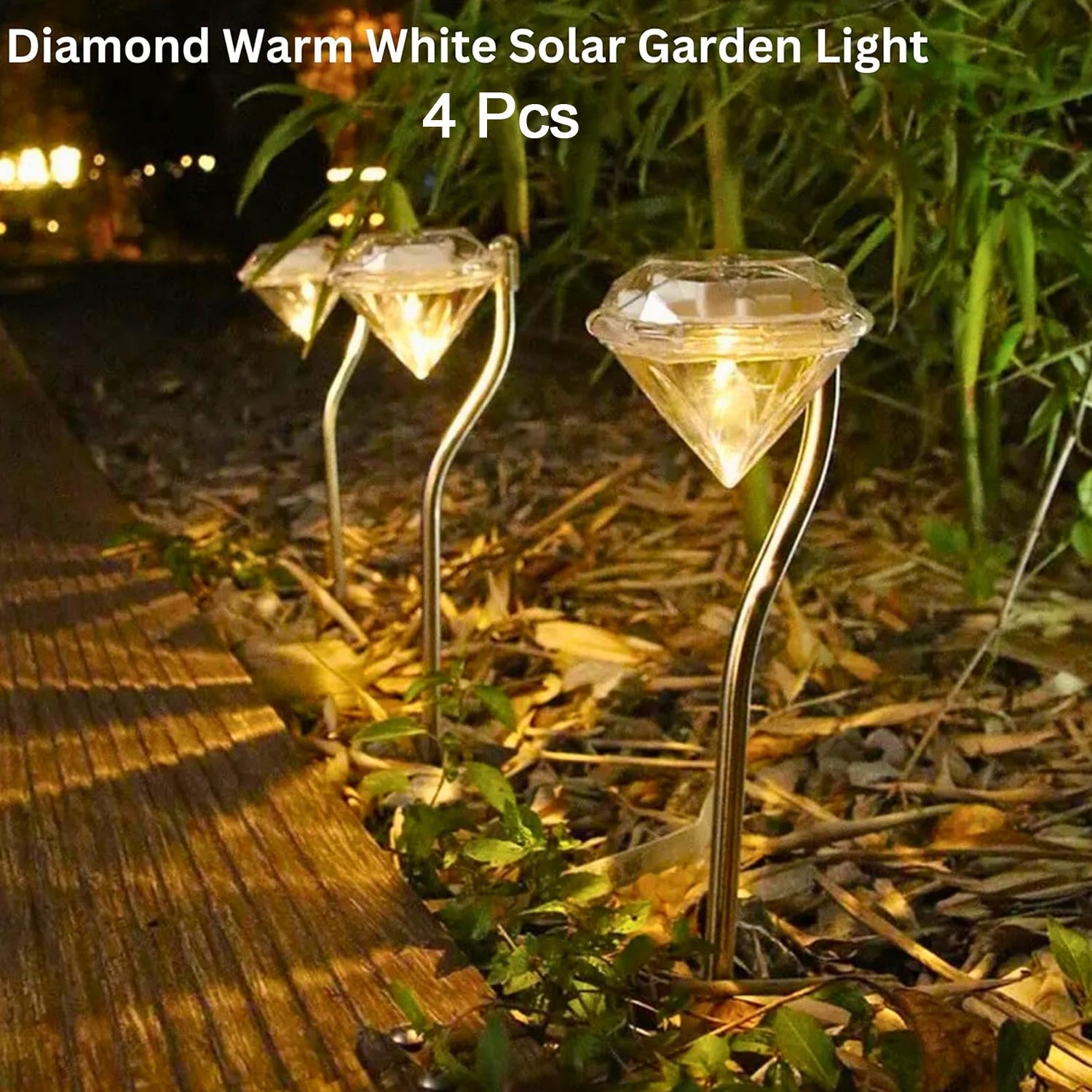 Diamond Shaped Solar Powered Stake Lights, Waterproof Outdoor Solar Power Lawn Lamps Led Spot Light Garden Pathway Stainless Steel Solar Landscape Lighting (4 Pcs Set) - Bhavnagar Deodap