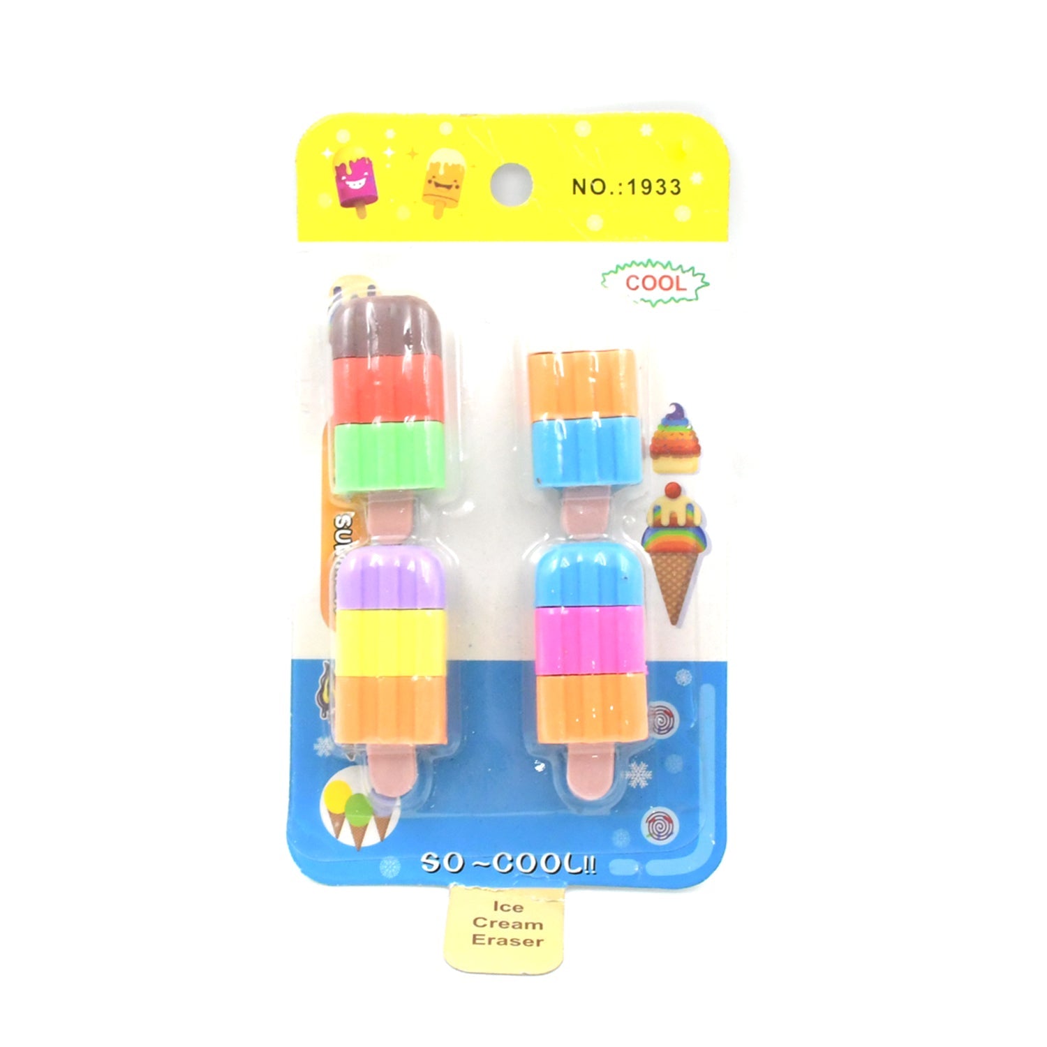 Ice cream Shape Eraser for Girls & Boys 3D Eraser for School B'Day Return Gift Ice Cream Theme Shape Erasers Pencils Set for Kids Educational Stationary kit, School Supplies (1 Set 4 Pc) - Bhavnagar Deodap