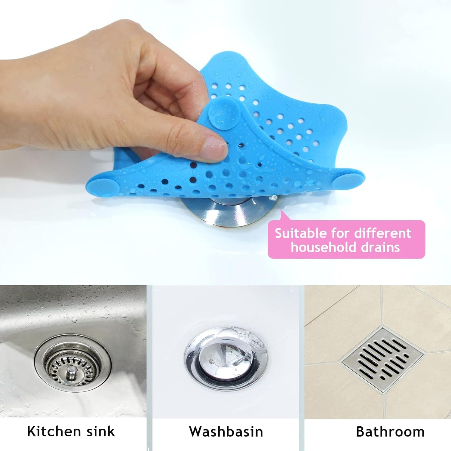 Star Shape Suction Cup Kitchen Bathroom Sink Drain Strainer Hair Stopper Filter, Star Shaped Sink Filter Bathroom Hair Catcher, Drain Strainers Cover Trap Basin (1 Pc) - Bhavnagar Deodap