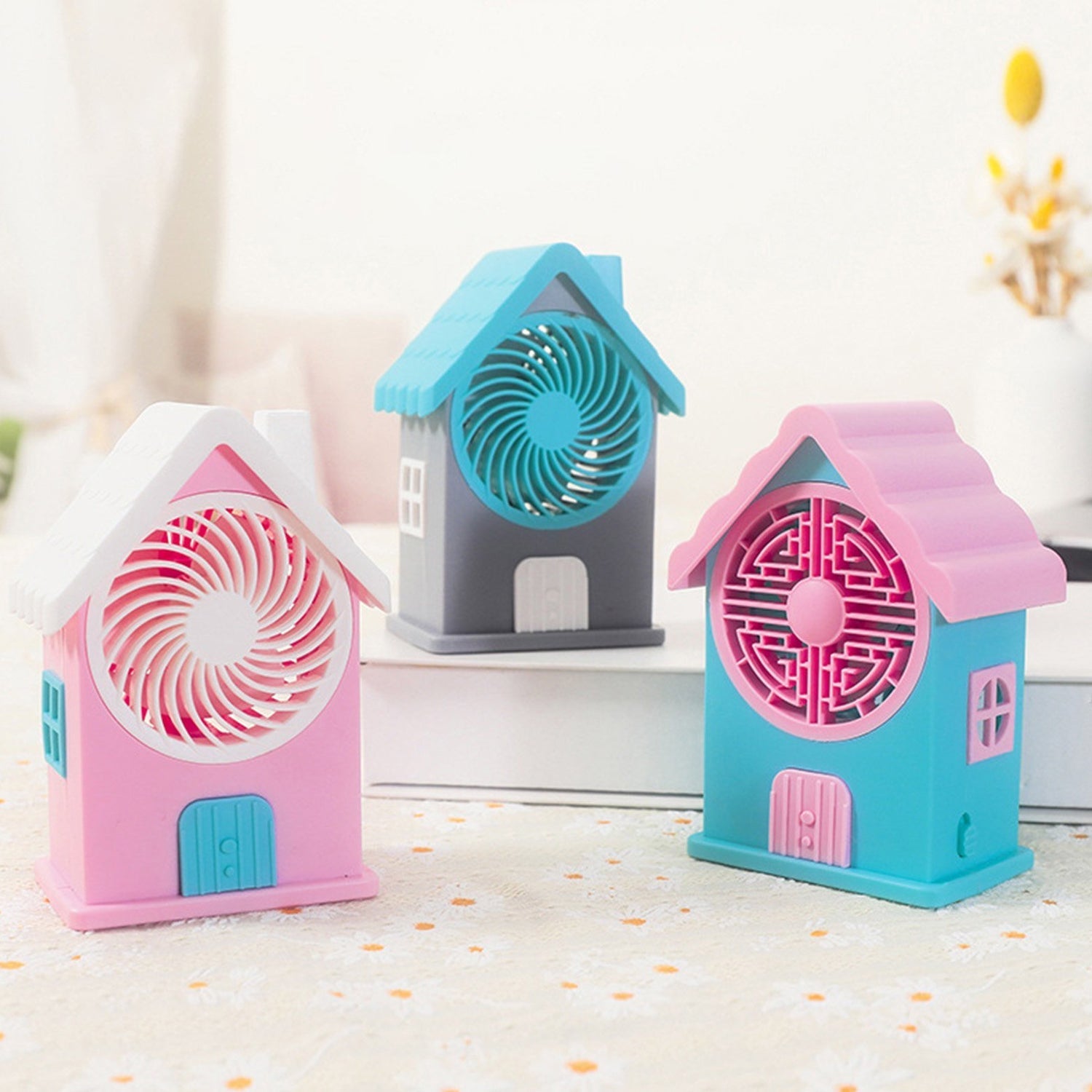 Mini House Fan House Design Rechargeable Portable Personal Desk Fan For Home , Office & Kids Use (Battery Not Include) - Bhavnagar Deodap