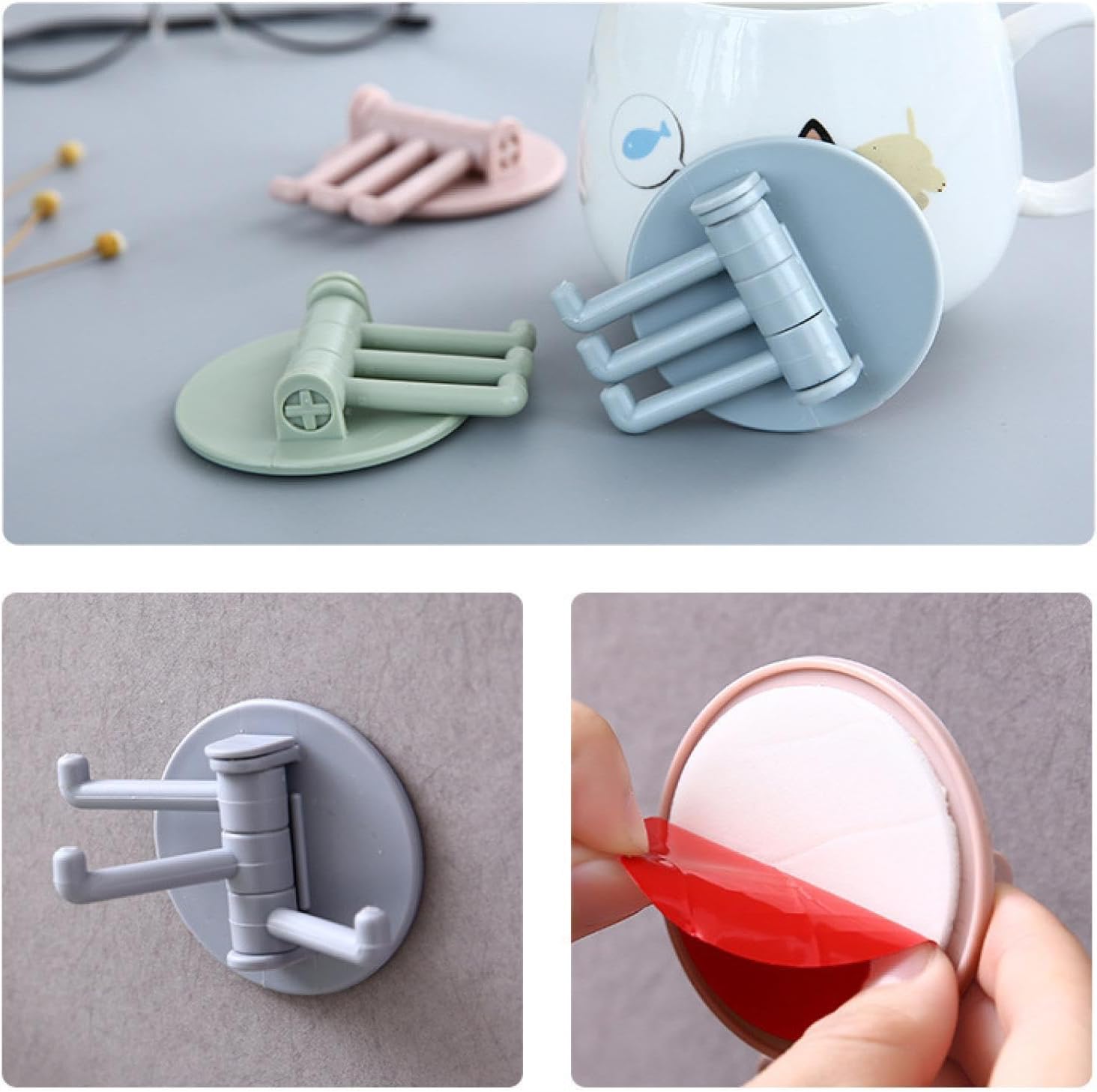 Sticky Hook Household Strong Punch-Free Hook, 180°Foldable Multi-Function Rotatable Hook with 3 Hooks, Suitable for Bathroom, Kitchen, Office (1 Pc) - Bhavnagar Deodap