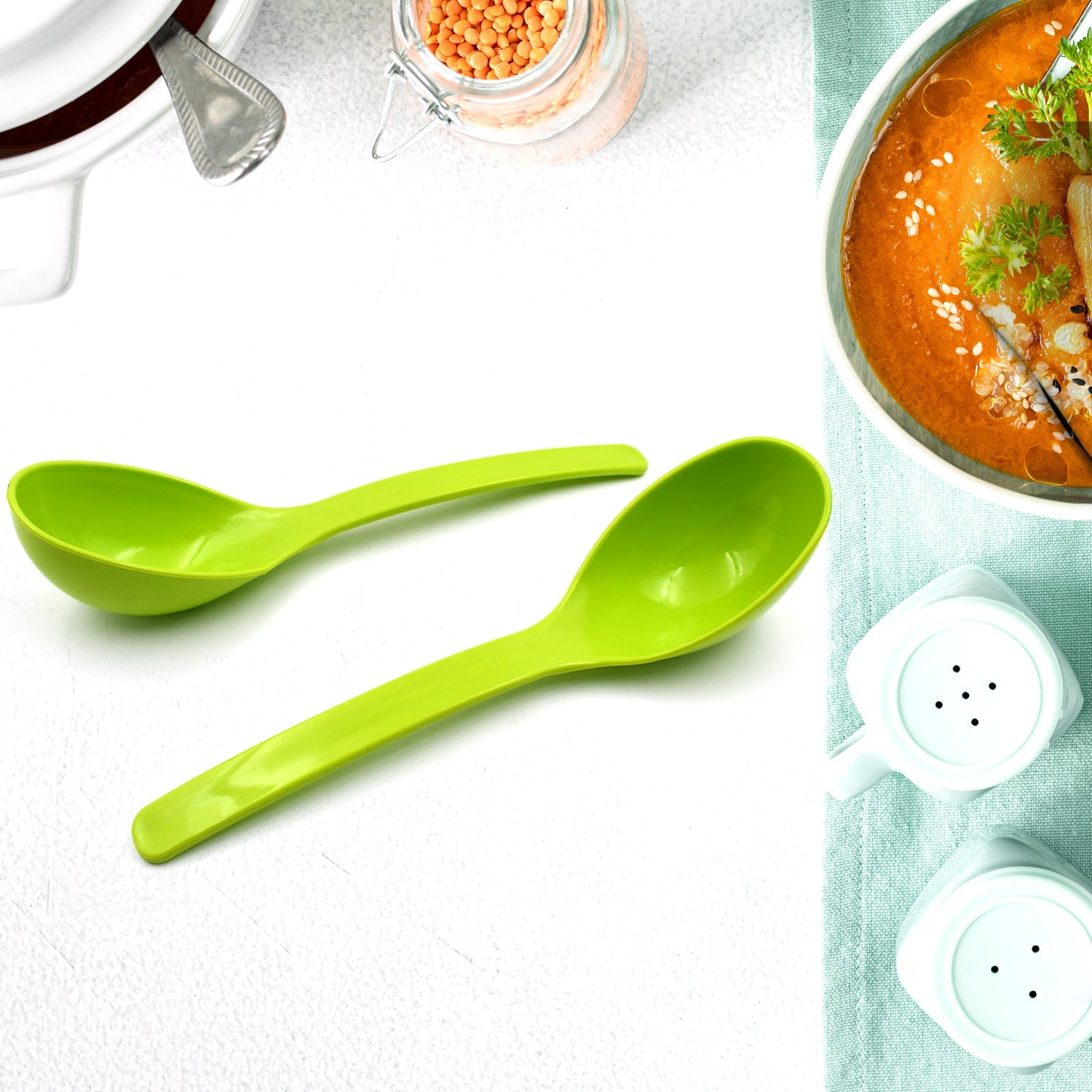 Plastic Spoon Kitchen Multipurpose Serving Ladle for Frying, Serving, Turner, Curry Ladle, Serving Rice, Spoon Used While Eating and Serving Food Stuffs Etc (2 Pcs Set / 10 Inch ) - Bhavnagar Deodap