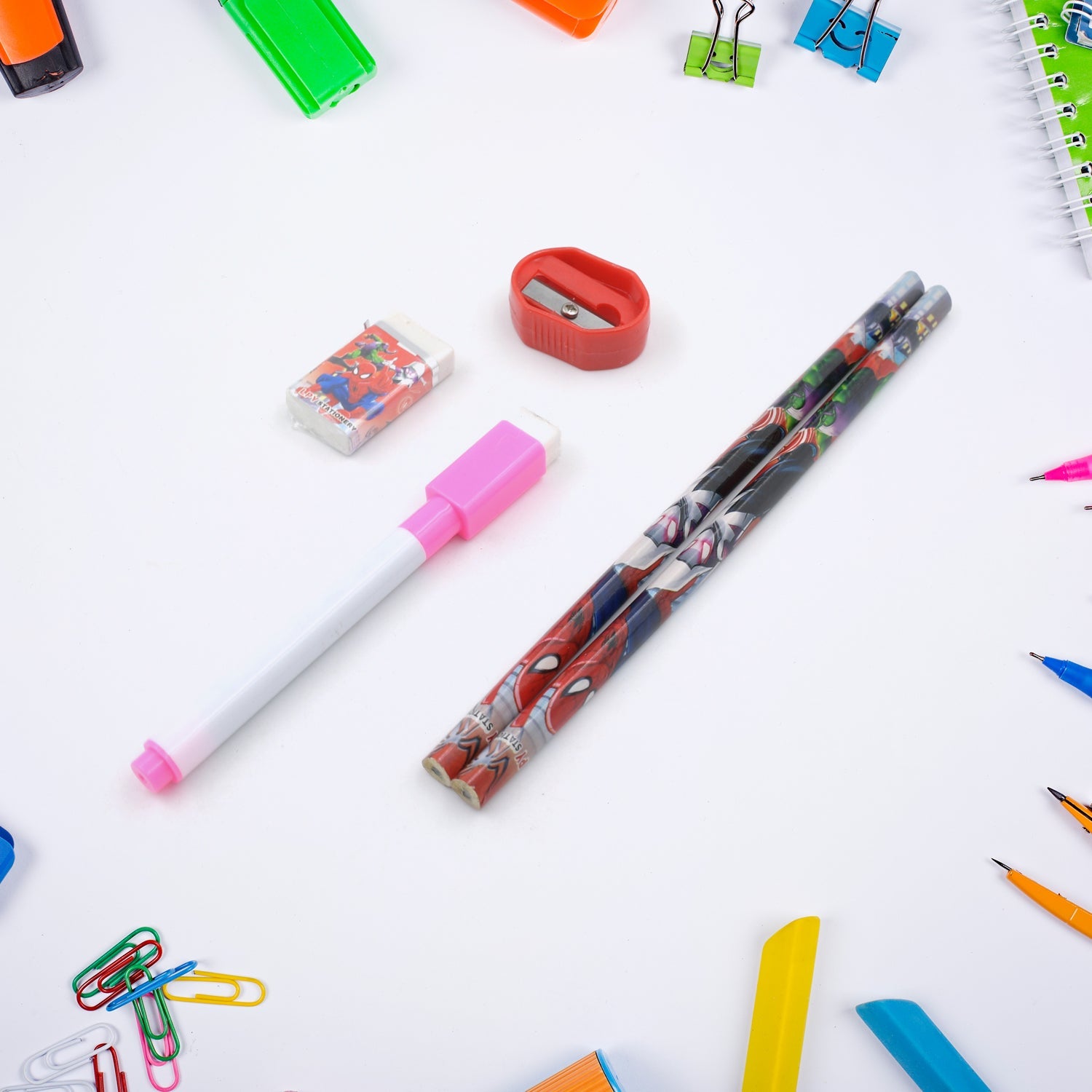 Big Cartoon Printed  Metal Compass Box, Pencil Case With Sharpner, Eraser, Pencil, Marker & Scale for Kids Stationery Compass Box, Stationery Gift for School Kids Compass, Pencil Box, Birthday Return Gift for Kids  (6 Pc Set) - Bhavnagar Deodap