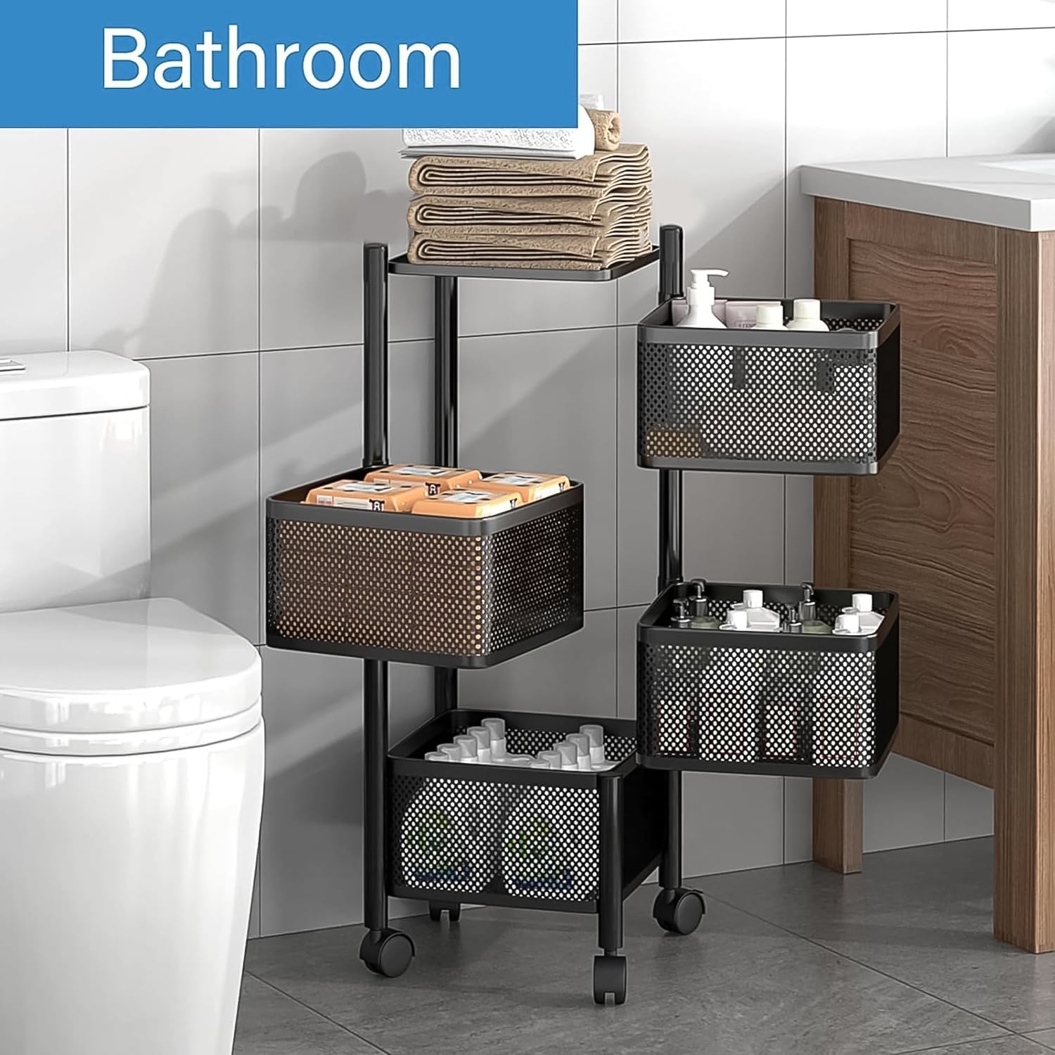 Metal Square High Quality Kitchen Trolley with Wheels (4 Layer / 1 Pc) - Bhavnagar Deodap