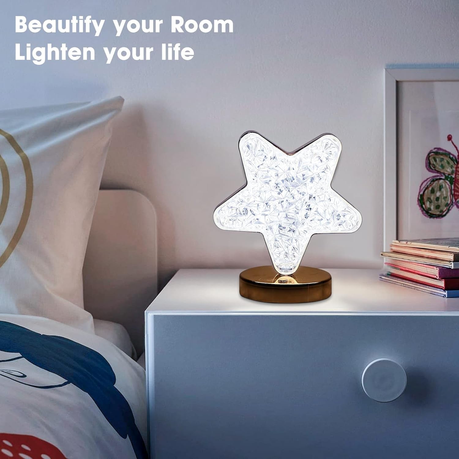 Star Shape Crystal Diamond Lamp Cordless Luxury Lamp with USB Rechargeable, 3-Way Dimmable & Touch Control Decorative Nightstand Lamp for Bedroom, Living Room, Party, Restaurant Decor (1 Pc ) - Bhavnagar Deodap