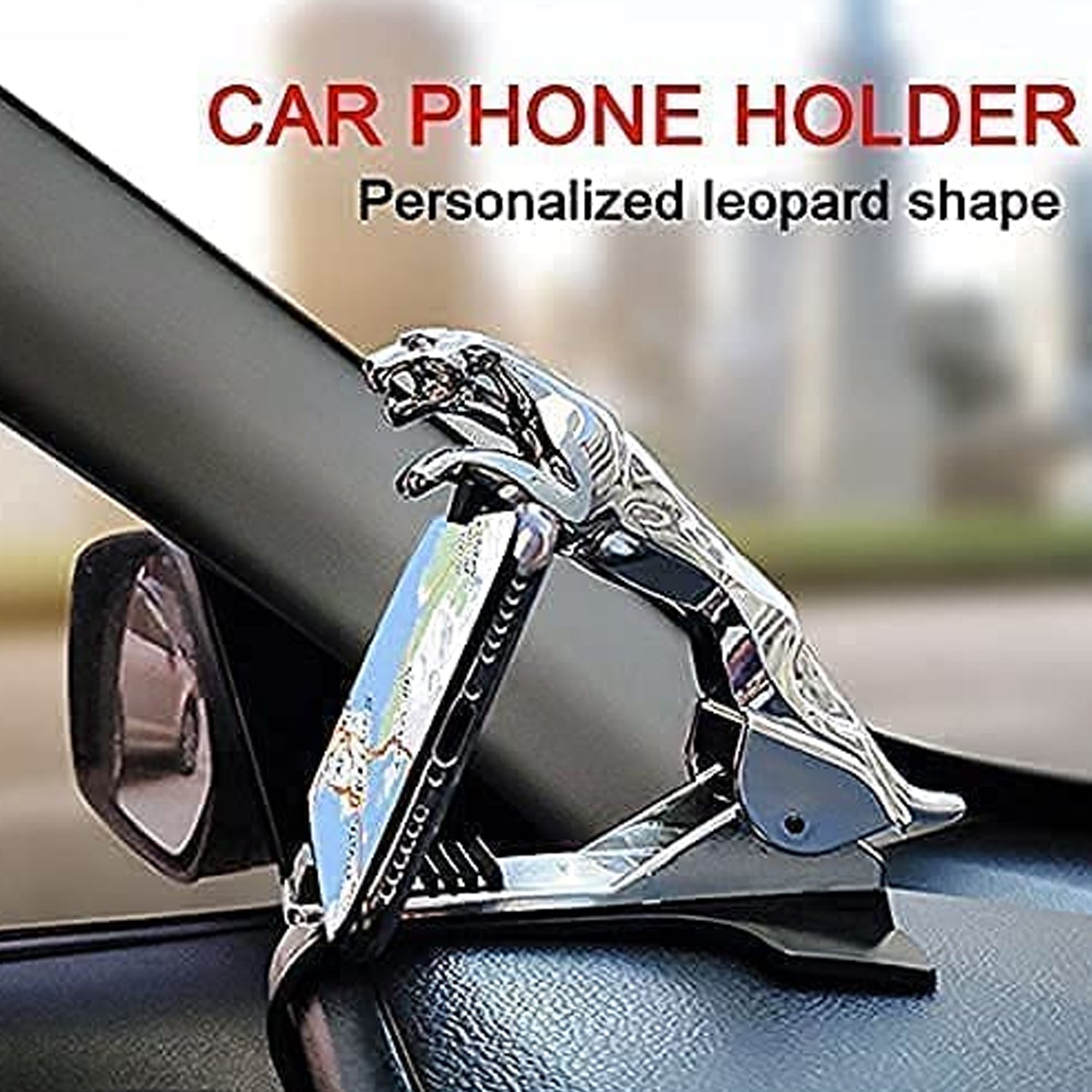 6469 Jaguar Leopard Shape Plastic Phone Clip, Mobile Phone Holder For Car Use 