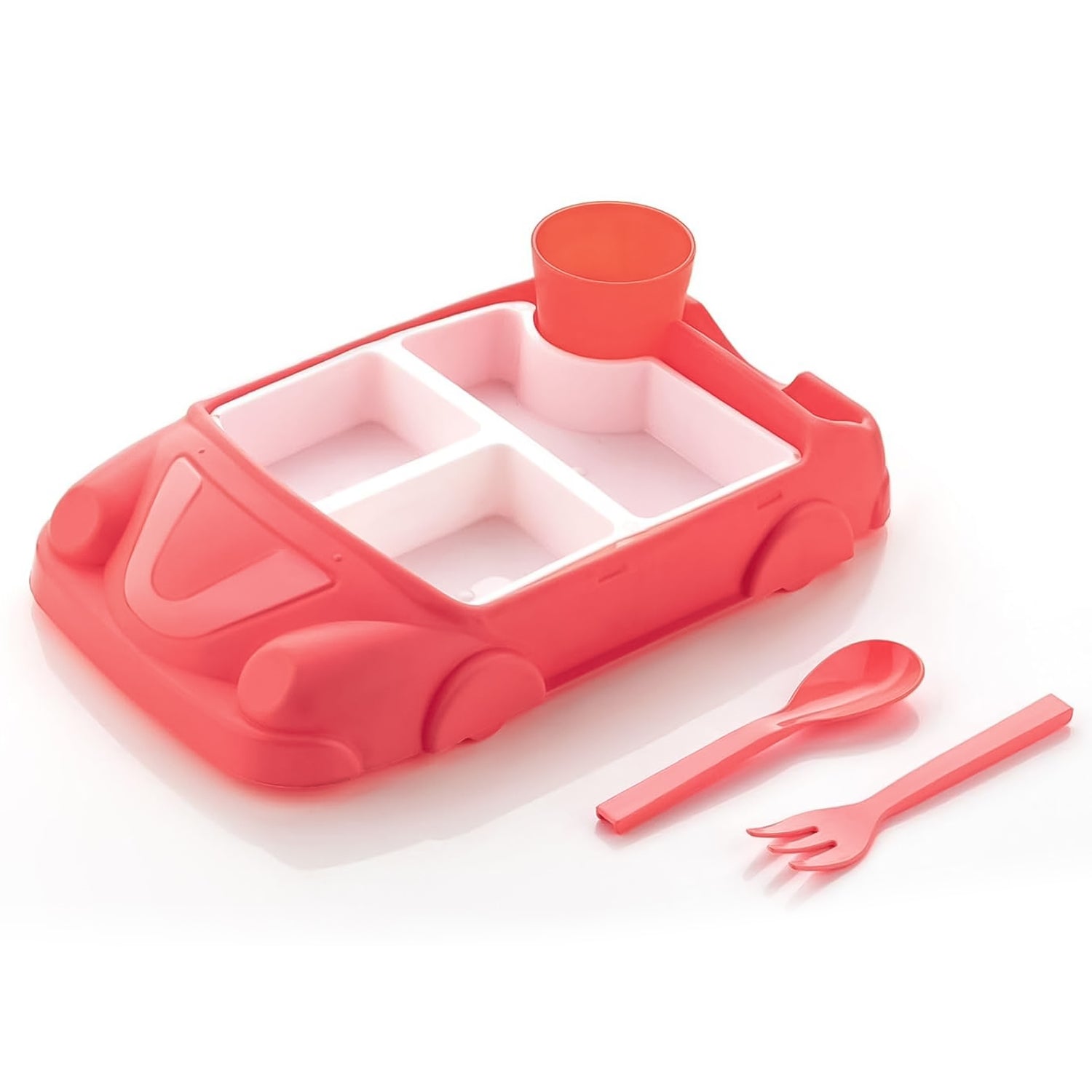 Kid's Car Shaped Plates Cup / Lunch Box Dinnerware Set (4 Pcs Set / 1000 ML Lunch Box) - Bhavnagar Deodap
