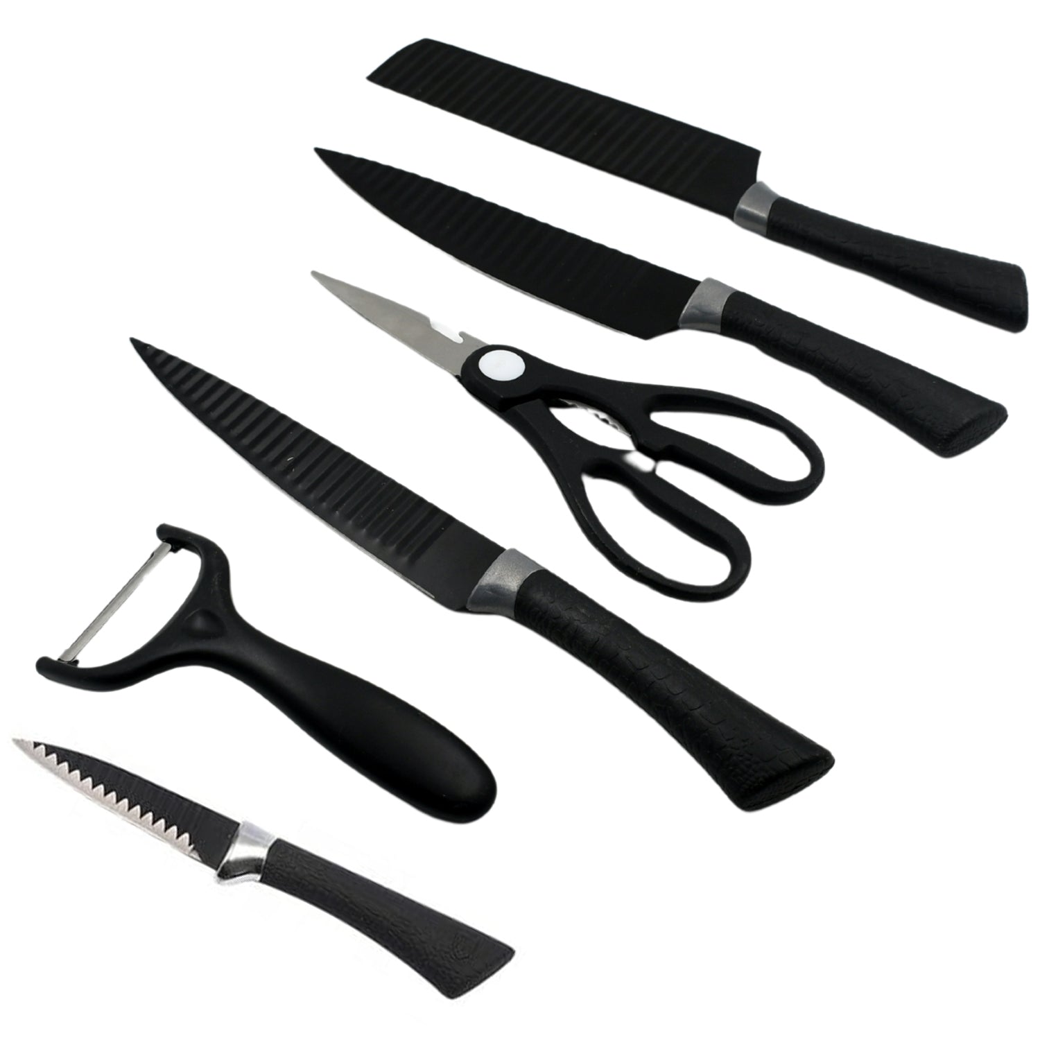 6 Pieces Professional Kitchen Knife Set, Meat Knife, Chef's Knife with Non-Slip Handle for Home, Kitchen and Restaurant with Chef Peeler and Scissor (Stainless Steel / 6 Pcs Set) - Bhavnagar Deodap