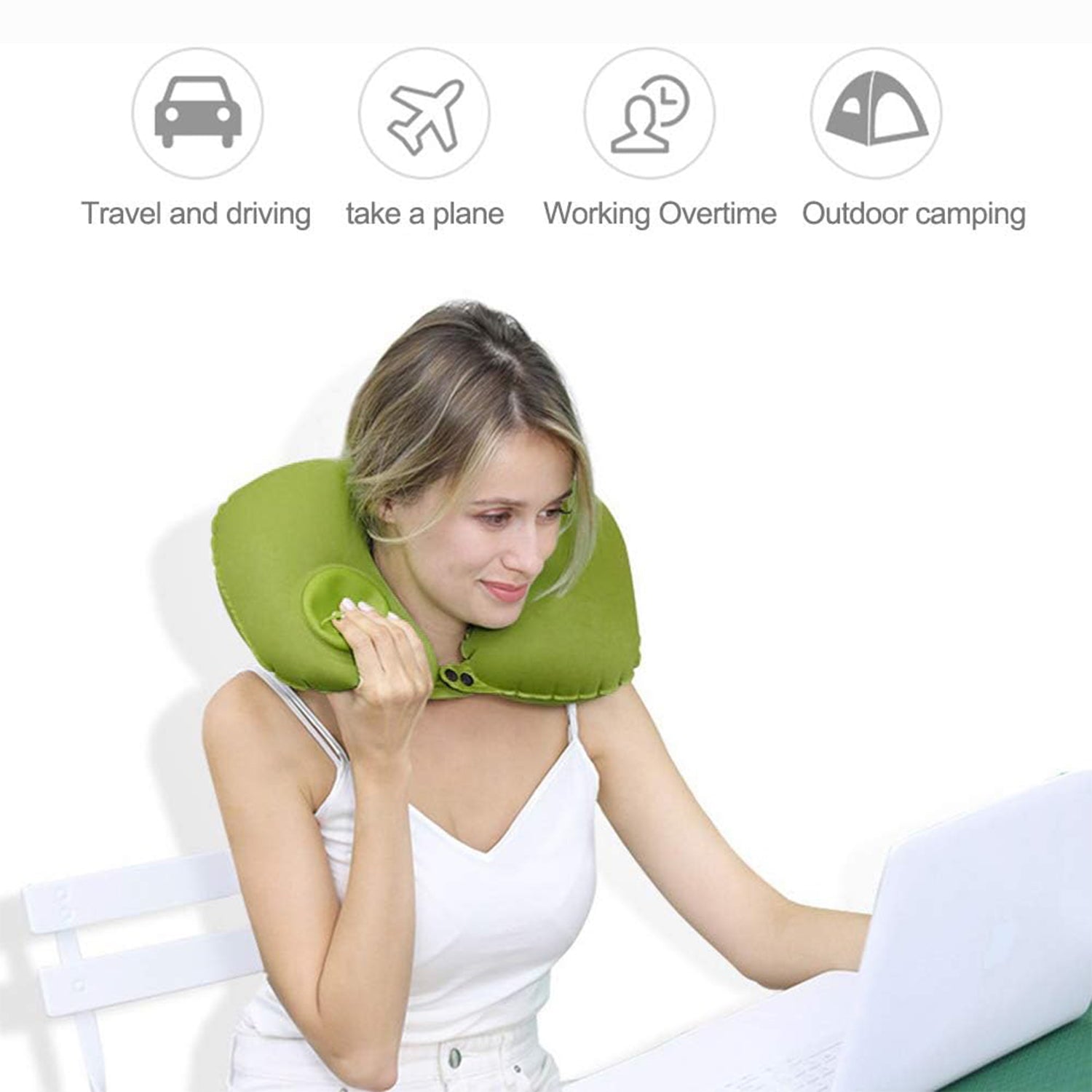 Inflatable & Foldable, Pillow U Shape Air Cushion Travel Pillow, Travel Business Trip Neck Pillow for Long Trips, Ideal for Men & Women Portable, and Perfect for Backpacking, Car Camping, and Even Airplane Travel - Bhavnagar Deodap