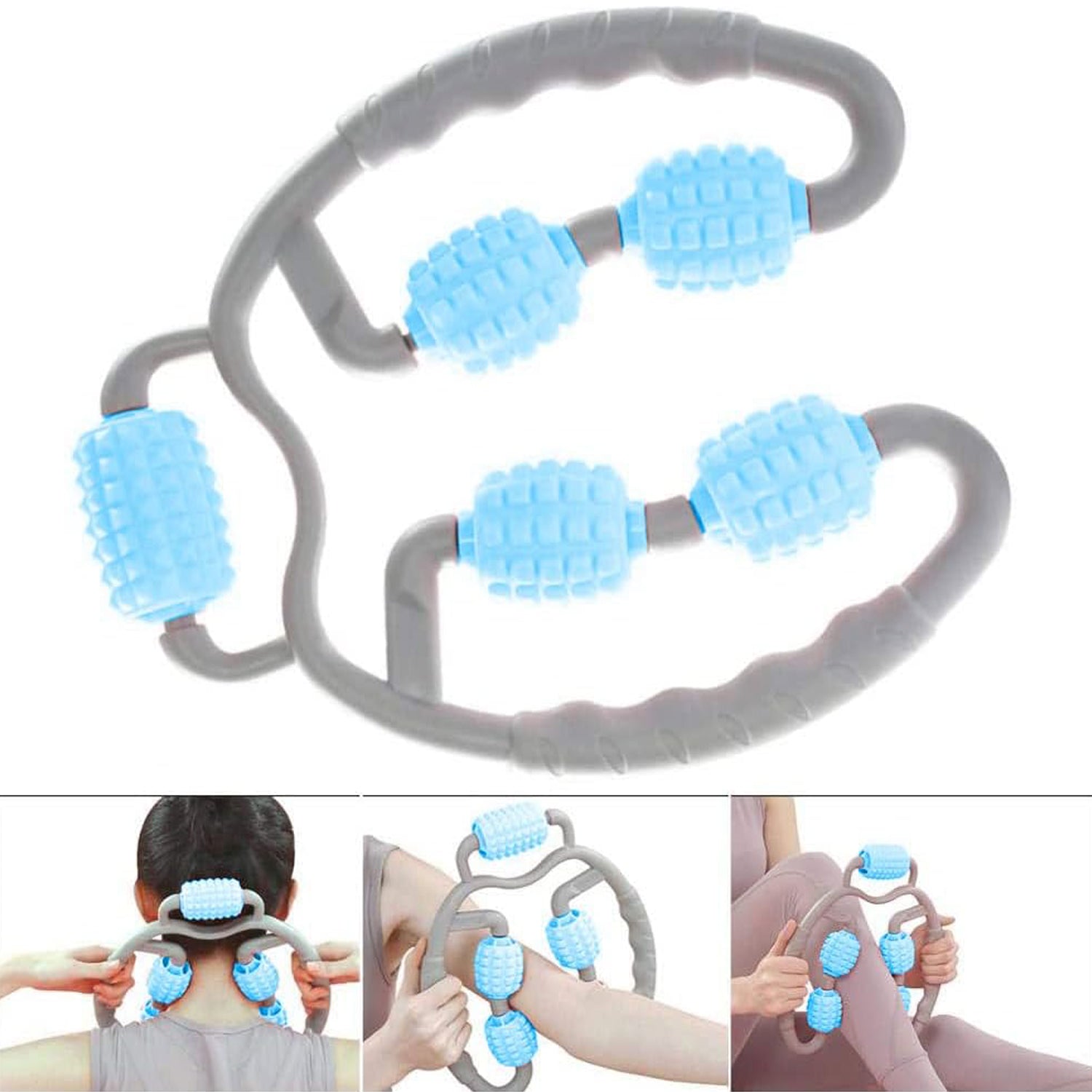 Muscle Massage Roller, 5 Wheels Relieve Soreness Leg Muscle Roller Fitness Roller Muscle Relaxer Massage Roller Ring Clip All Round Massaging Uniform Force Elastic PP Drop Shaped for Home Use (1 Pc) - Bhavnagar Deodap