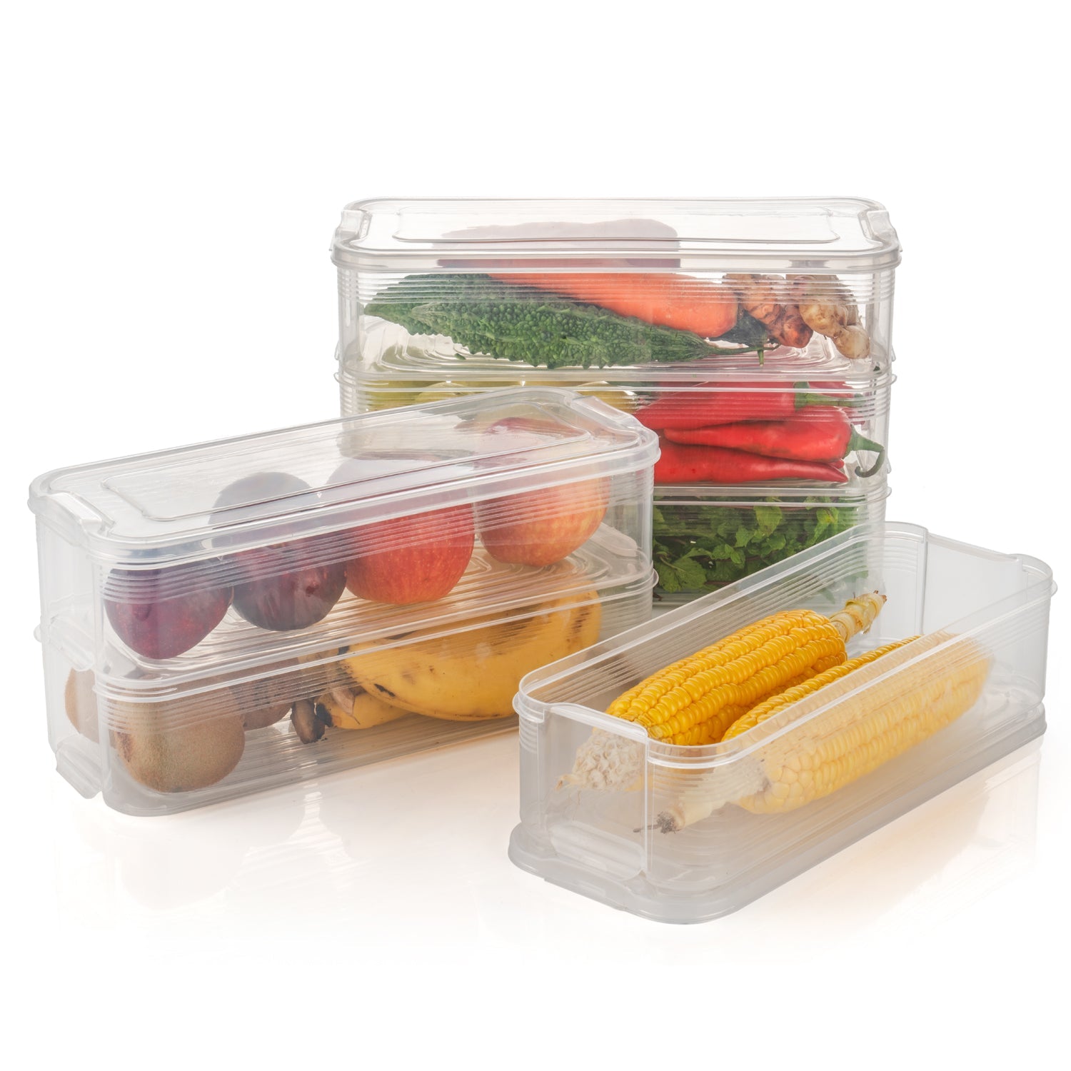 3 Fridge Storage Container, Fridge Organizer with Lid Stackable Fridge Storage Containers Plastic Freezer Storage Containers for Fish, Meat, Vegetables, Fruits, Pack of 3pcs, 1500ML Approx - Bhavnagar Deodap