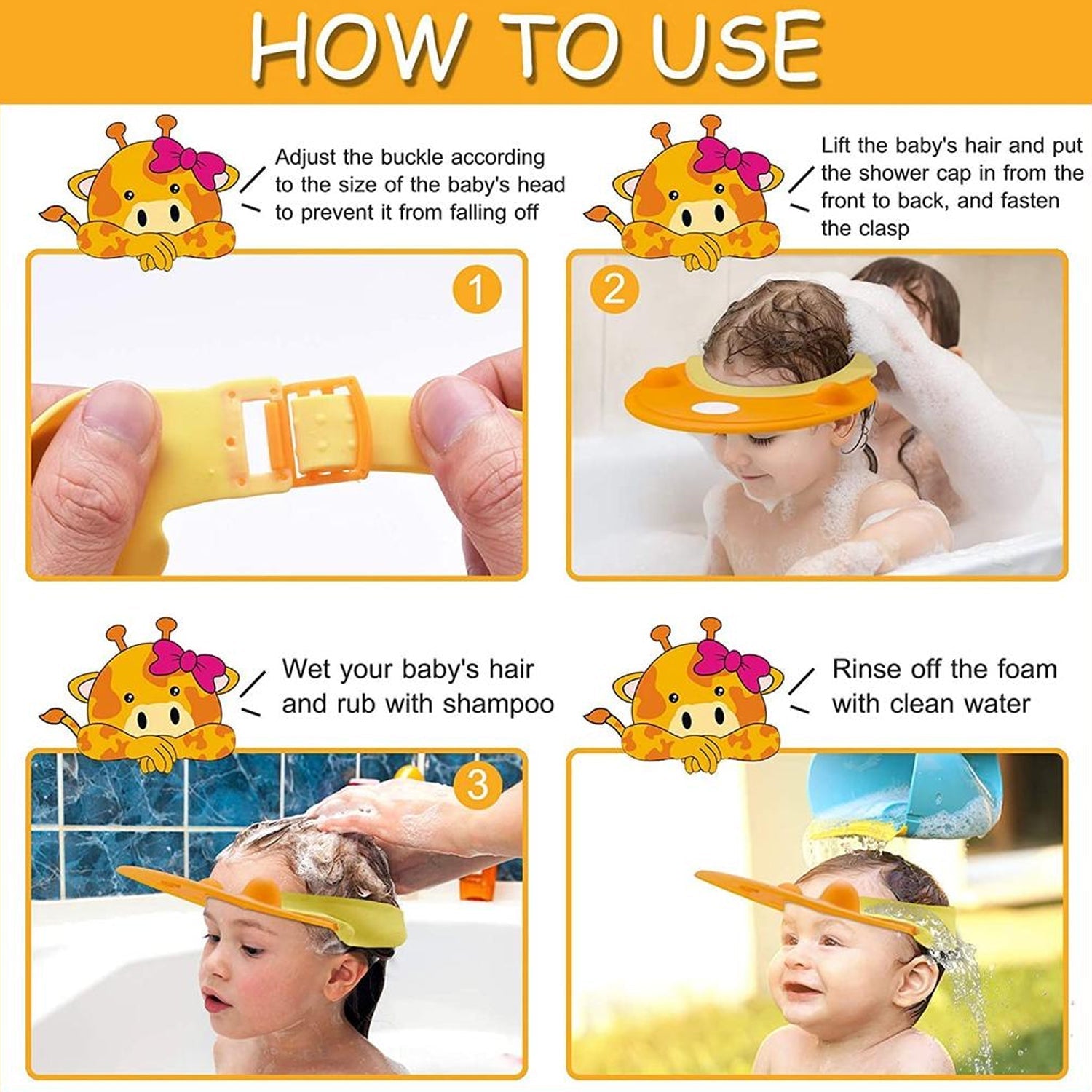 Silicone Baby Shower Cap Bathing Baby Wash Hair Eye Ear Protector Hat for New Born Infants babies Baby Bath Cap Shower Protection For Eyes And Ear. - Bhavnagar Deodap