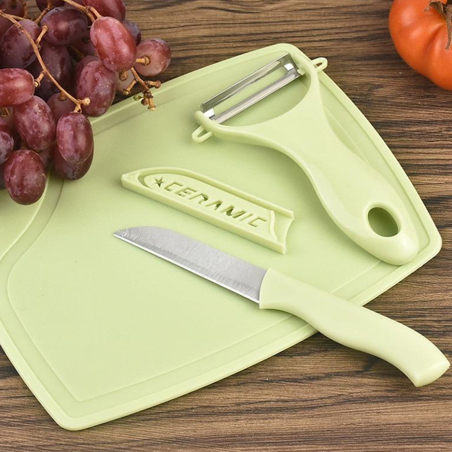 Plastic Kitchen Peeler - Green & Classic Stainless Steel 3-Piece Knife Set Combo - Bhavnagar Deodap