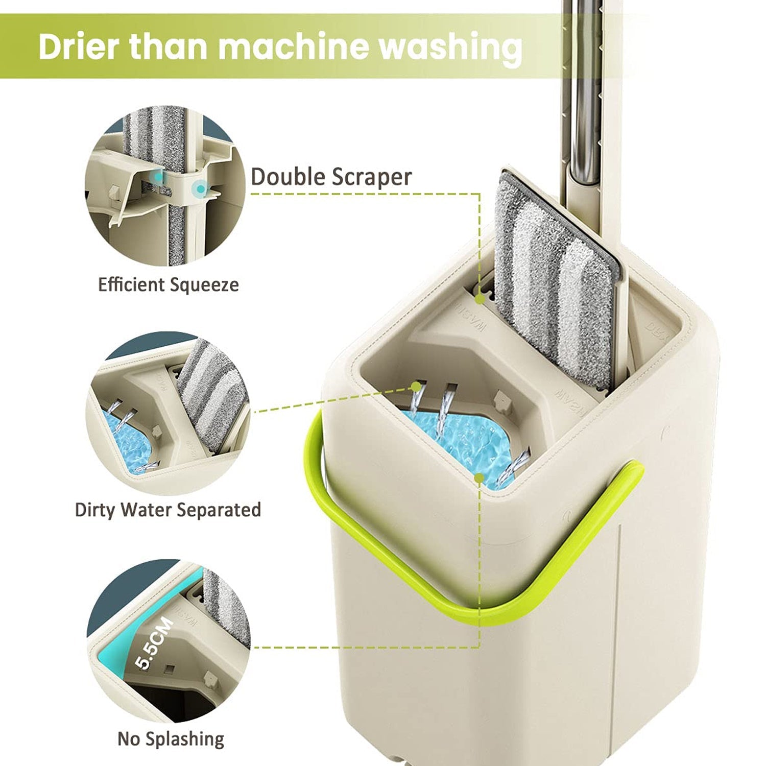 Floor Mop and Bucket Set, Flat Mop for Cleaning with Wringer, Self Clean Damp Mop and Bucket for Hardwood, Laminate, 2 in 1 Hands Free Mop with Washable Microfiber Pad for Wet & Dry Use - Bhavnagar Deodap