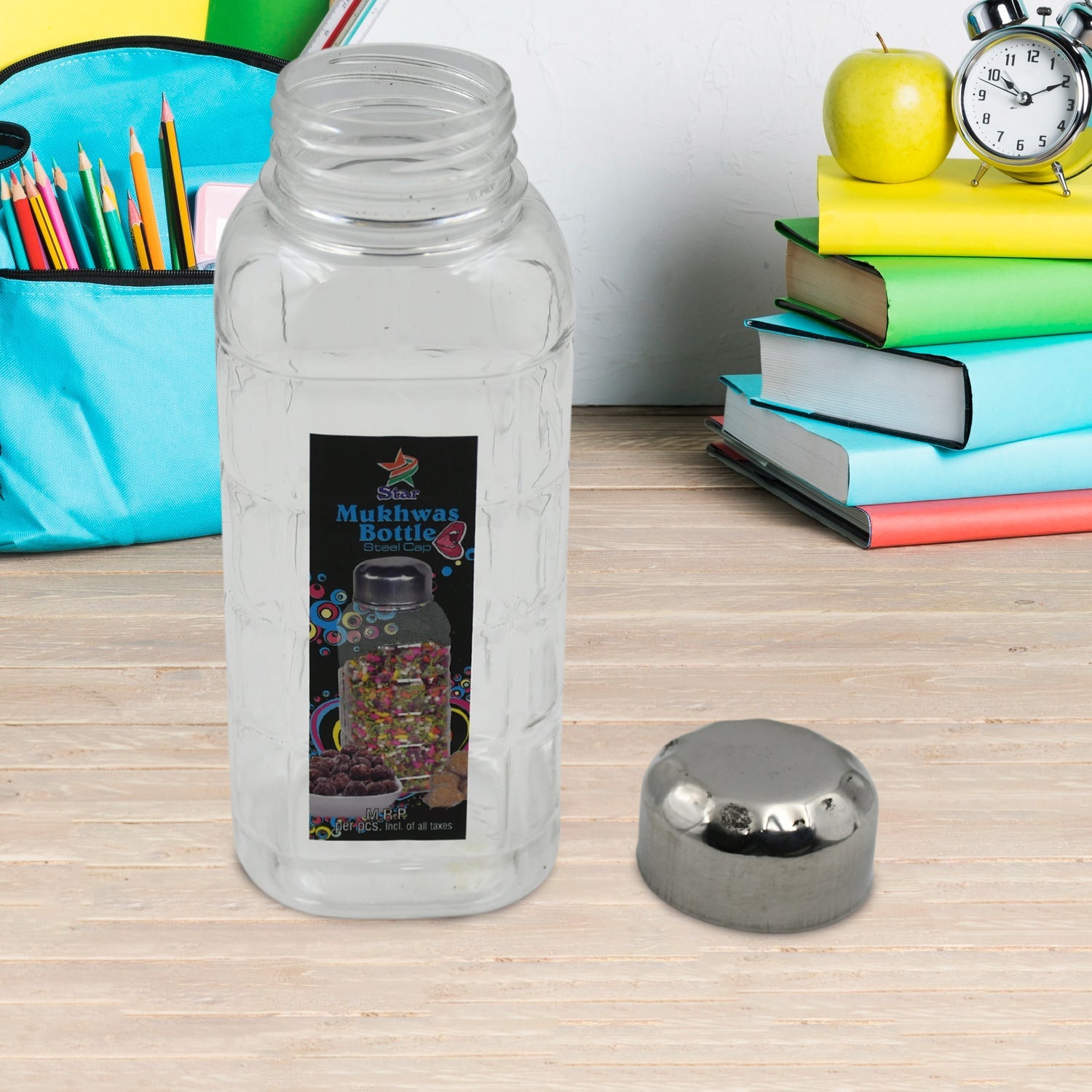 Plastic Transparent Mukhwas Bottle With Steel Cap / Mouth Freshener / Dryfruits Multipurpose Air Tight and BPA Free Kitchen Storage Bottle (1 Pc) - Bhavnagar Deodap