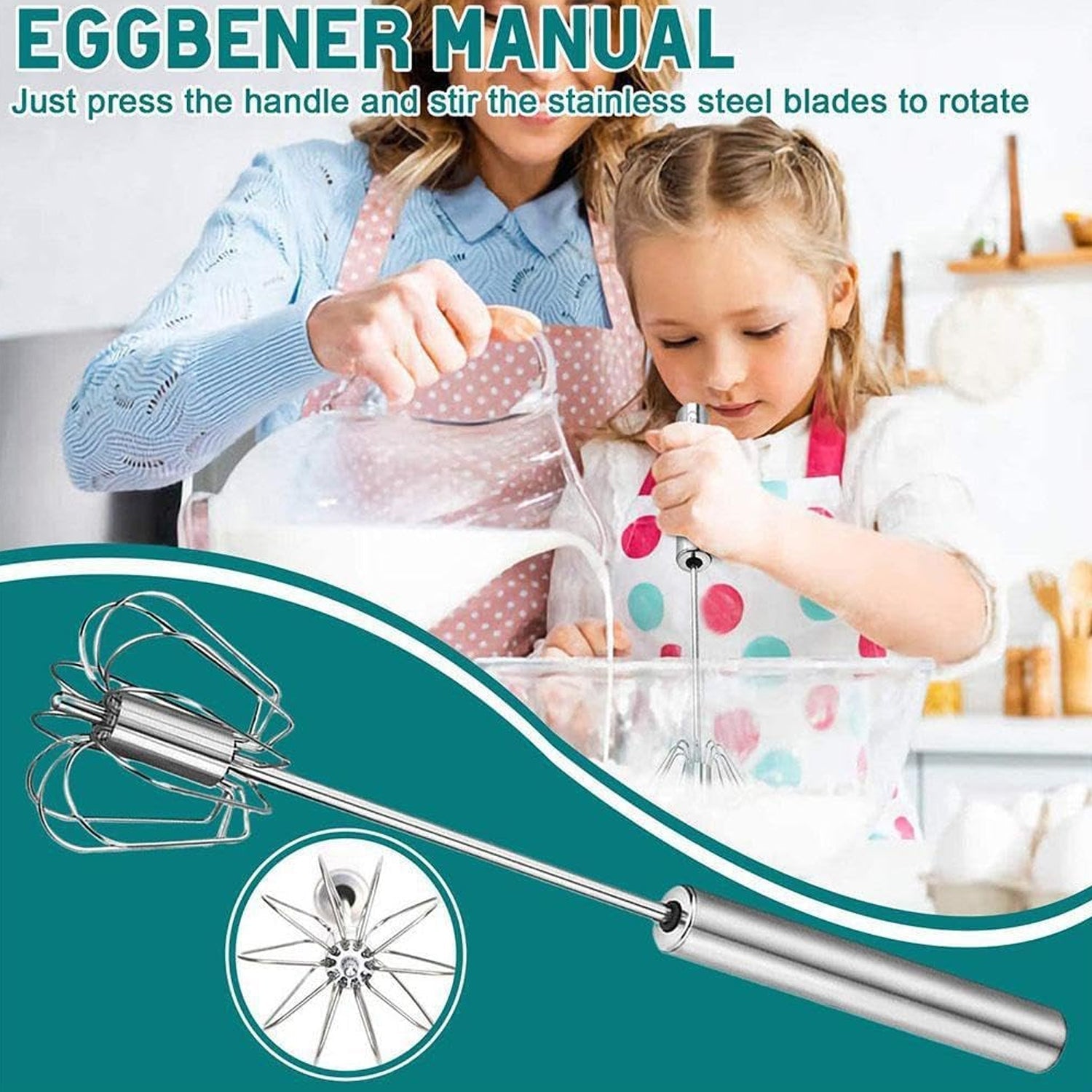 Big Stainless Steel Egg Whisk, Hand Push Rotary Whisk Blender (1 Pc / 35 Cm) - Bhavnagar Deodap